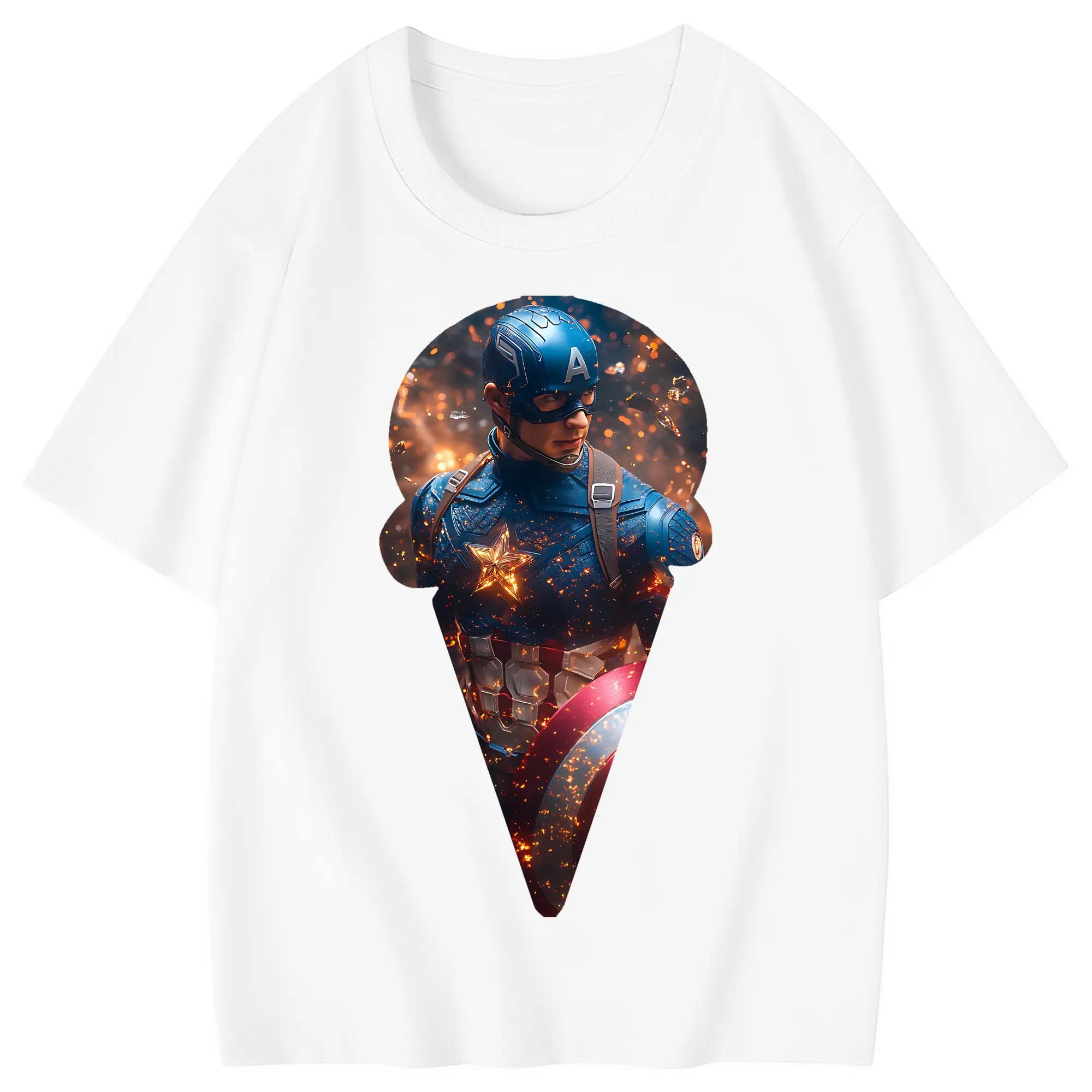 アベンジャーズ (Avenjāzu) グッズ キャプテン・アメリカ（Captain America） - 綿100％ キッズTシャツ ・ フロントプリント ・ 快適 通気性 ・ スポーツ カジュアル 散歩用