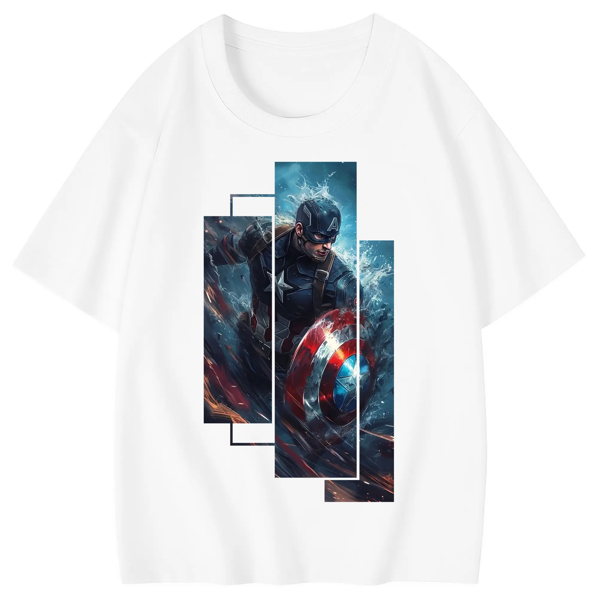 アベンジャーズ (Avenjāzu) グッズ キャプテン・アメリカ（Captain America） - 綿100％ キッズTシャツ ・ フロントプリント ・ 快適 通気性 ・ スポーツ カジュアル 散歩用