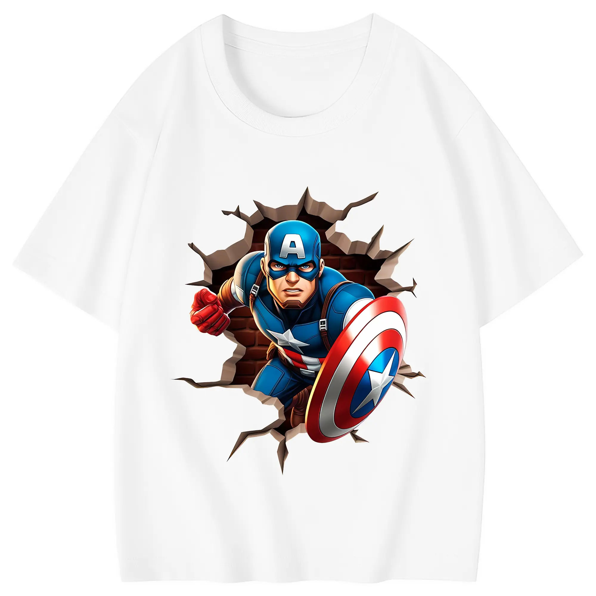 アベンジャーズ (Avenjāzu) グッズ キャプテン・アメリカ（Captain America） - 綿100％ キッズTシャツ ・ フロントプリント ・ 快適 通気性 ・ スポーツ カジュアル 散歩用