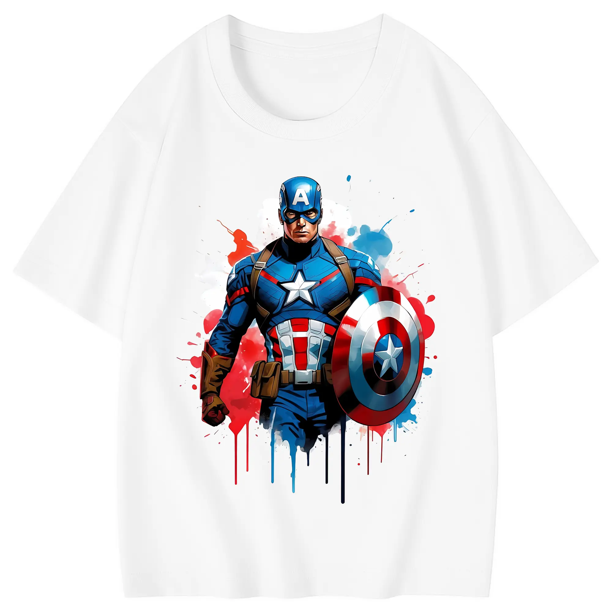 アベンジャーズ (Avenjāzu) グッズ キャプテン・アメリカ（Captain America） - 綿100％ キッズTシャツ ・ フロントプリント ・ 快適 通気性 ・ スポーツ カジュアル 散歩用