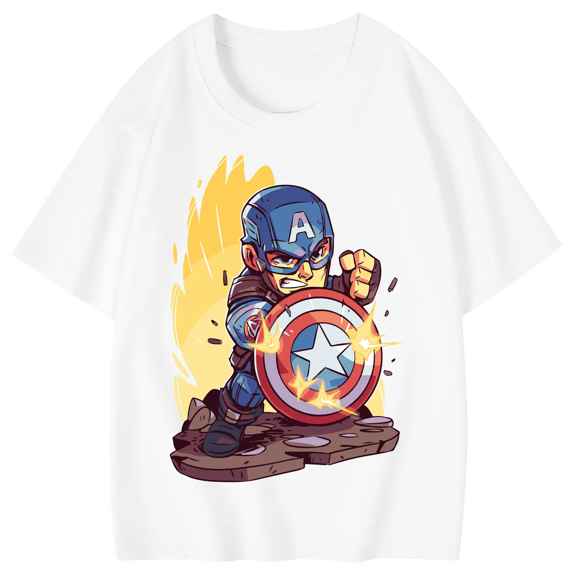 アベンジャーズ (Avenjāzu) グッズ キャプテン・アメリカ（Captain America） - 綿100％ キッズTシャツ ・ フロントプリント ・ 快適 通気性 ・ スポーツ カジュアル 散歩用