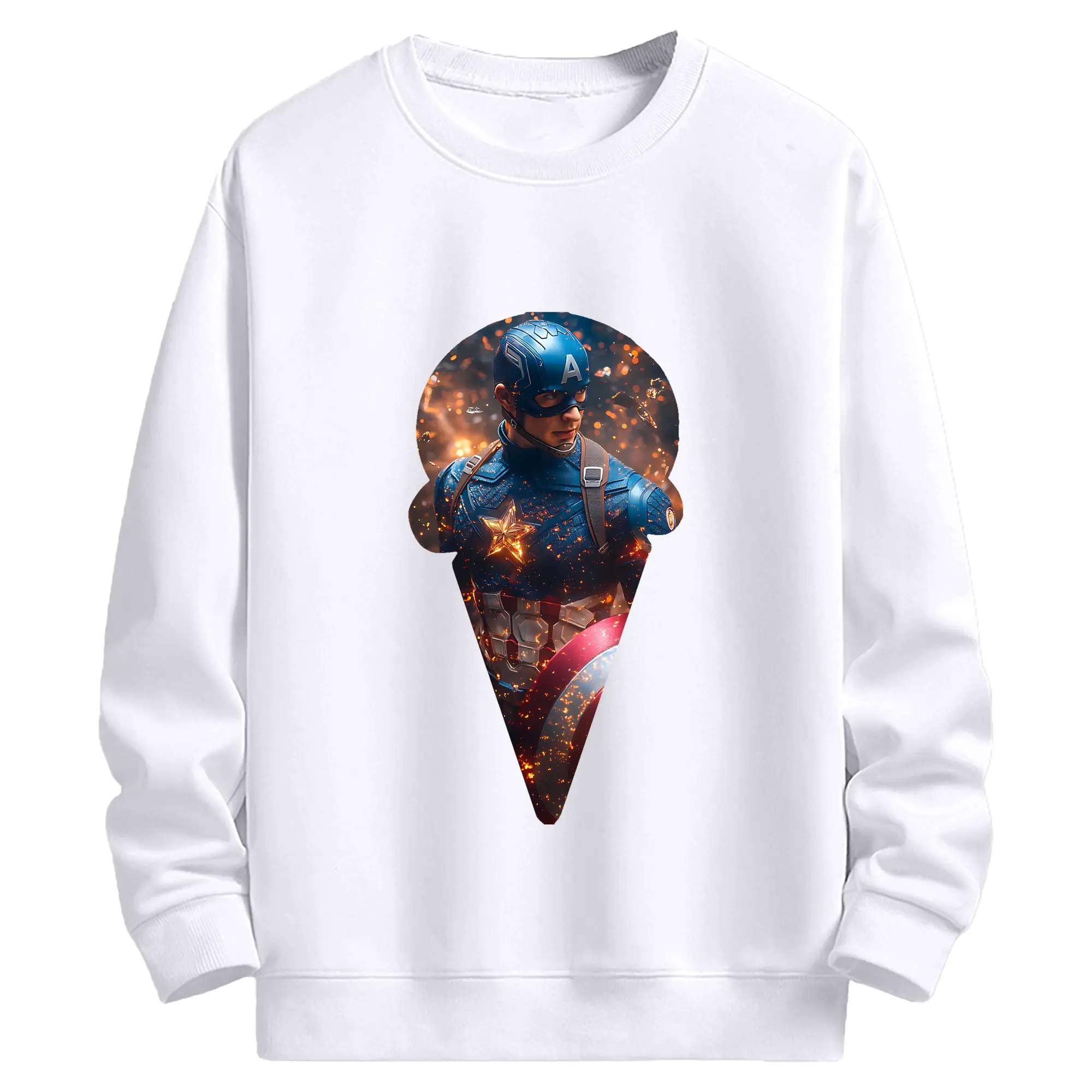 アベンジャーズ (Avenjāzu) グッズ キャプテン・アメリカ（Captain America） - 高品質 クルーネック スウェット ・ コットン59％ ポリエステル41％ ・ ユニセックス 長袖 トレーナー ・ カジュアル デイリー スポーツ 散歩用