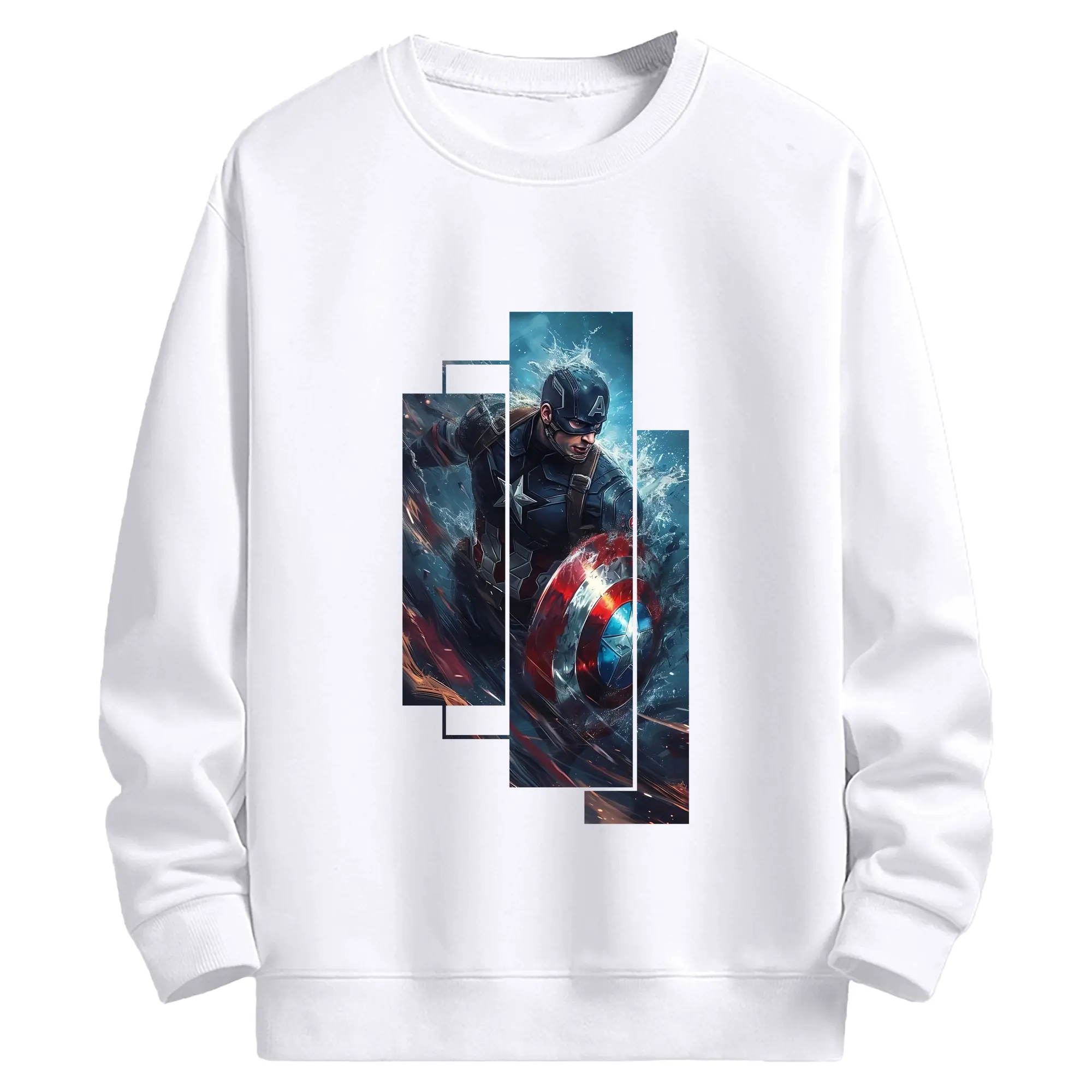 アベンジャーズ (Avenjāzu) グッズ キャプテン・アメリカ（Captain America） - 高品質 クルーネック スウェット ・ コットン59％ ポリエステル41％ ・ ユニセックス 長袖 トレーナー ・ カジュアル デイリー スポーツ 散歩用