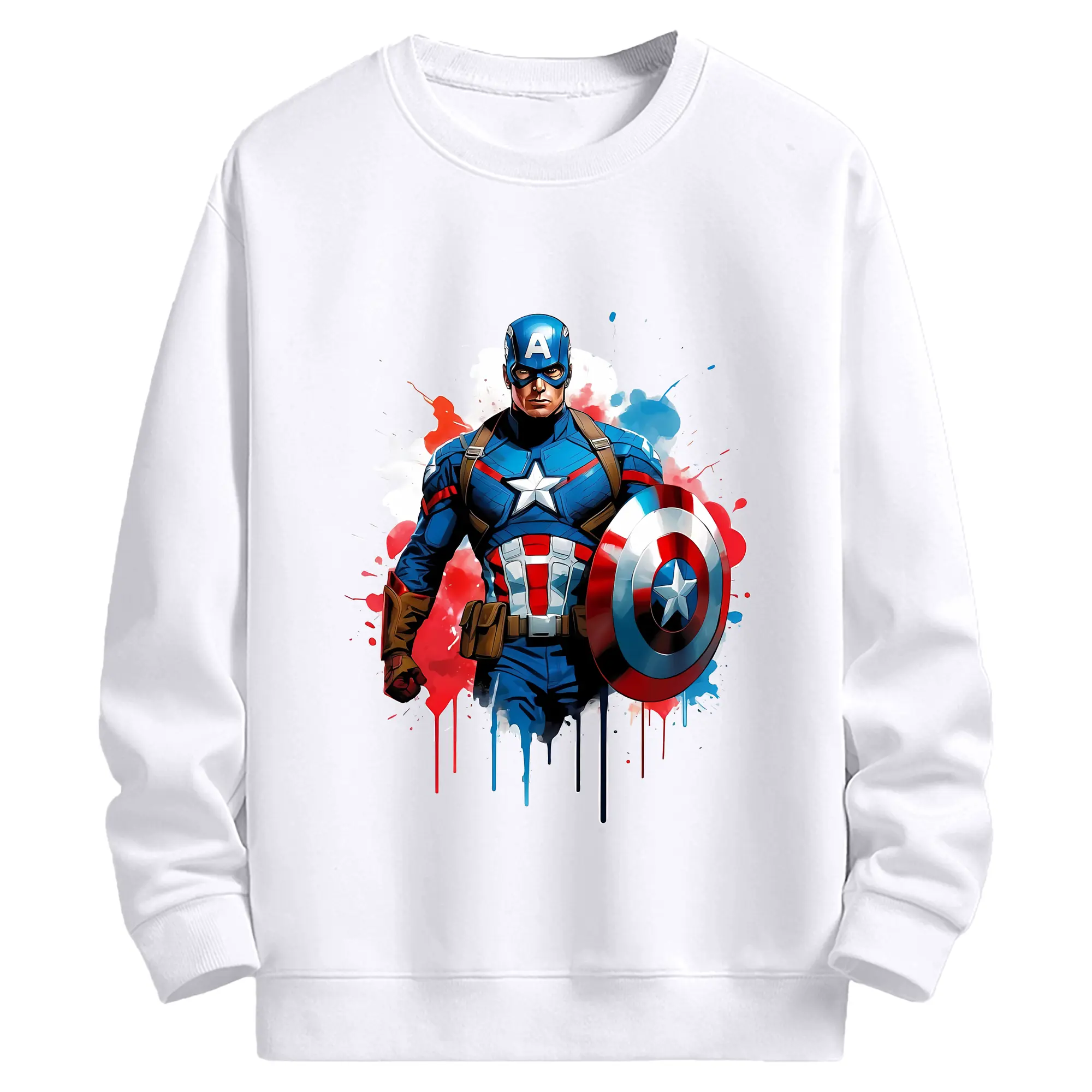 アベンジャーズ (Avenjāzu) グッズ キャプテン・アメリカ（Captain America） - 高品質 クルーネック スウェット ・ コットン59％ ポリエステル41％ ・ ユニセックス 長袖 トレーナー ・ カジュアル デイリー スポーツ 散歩用