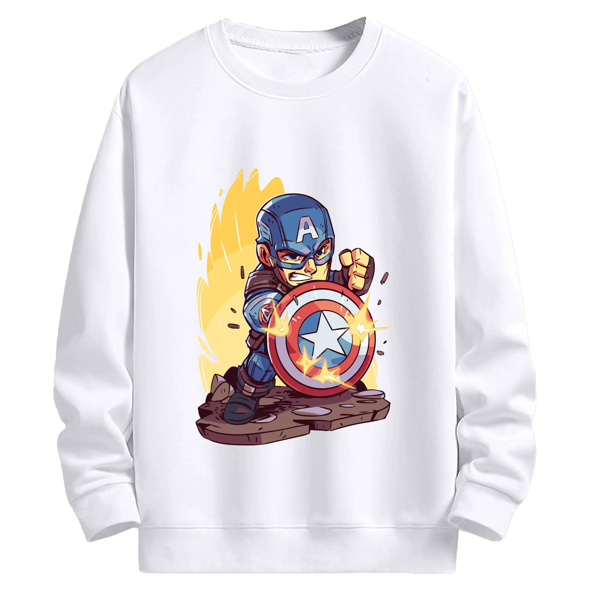 アベンジャーズ (Avenjāzu) グッズ キャプテン・アメリカ（Captain America） - 高品質 クルーネック スウェット ・ コットン59％ ポリエステル41％ ・ ユニセックス 長袖 トレーナー ・ カジュアル デイリー スポーツ 散歩用