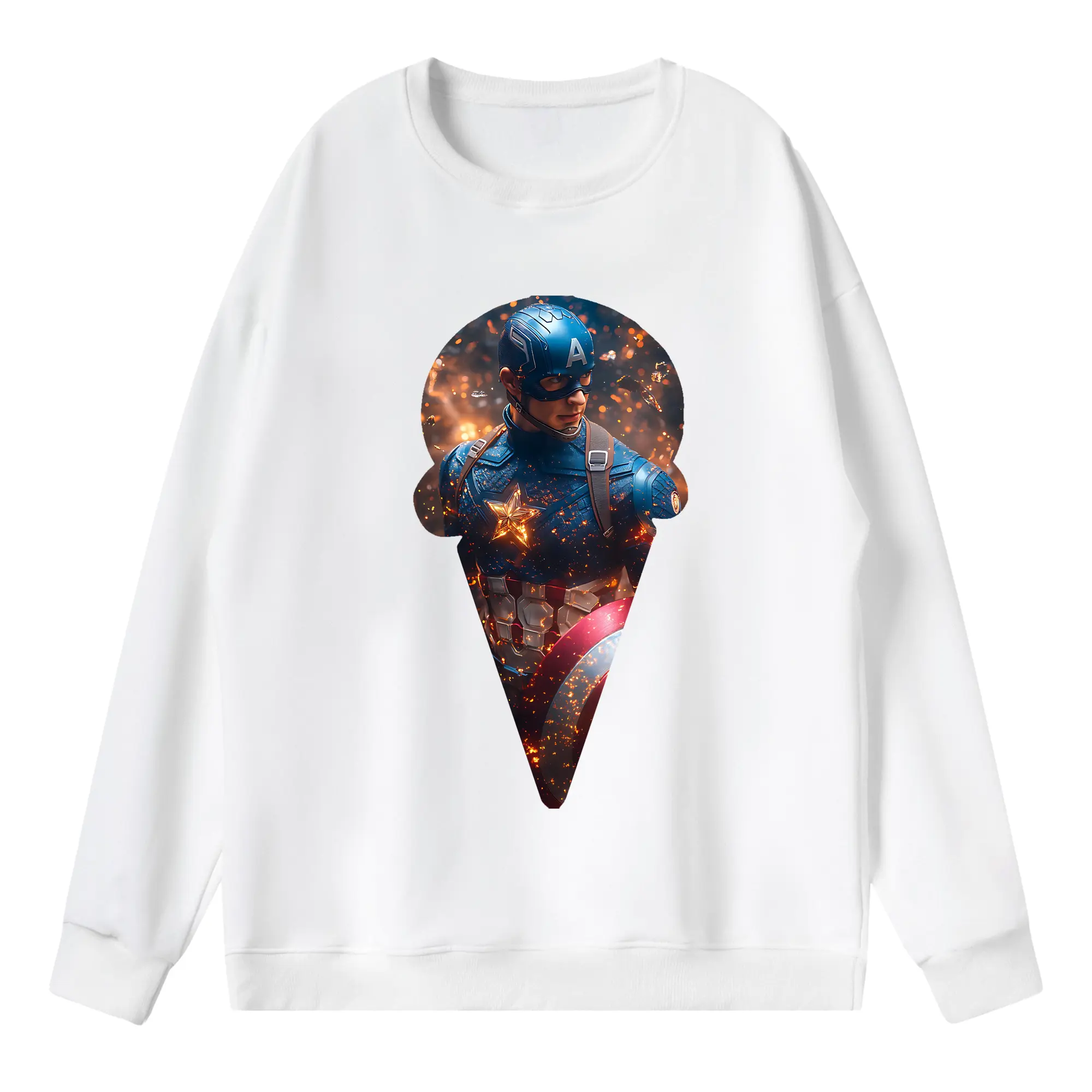 アベンジャーズ (Avenjāzu) グッズ キャプテン・アメリカ（Captain America） - 薄手 クルーネック スウェット 裏毛260g · ポリエステル 春秋向け カジュアル 男女兼用 · トレーナー デイリー スポーツ 散歩に最適