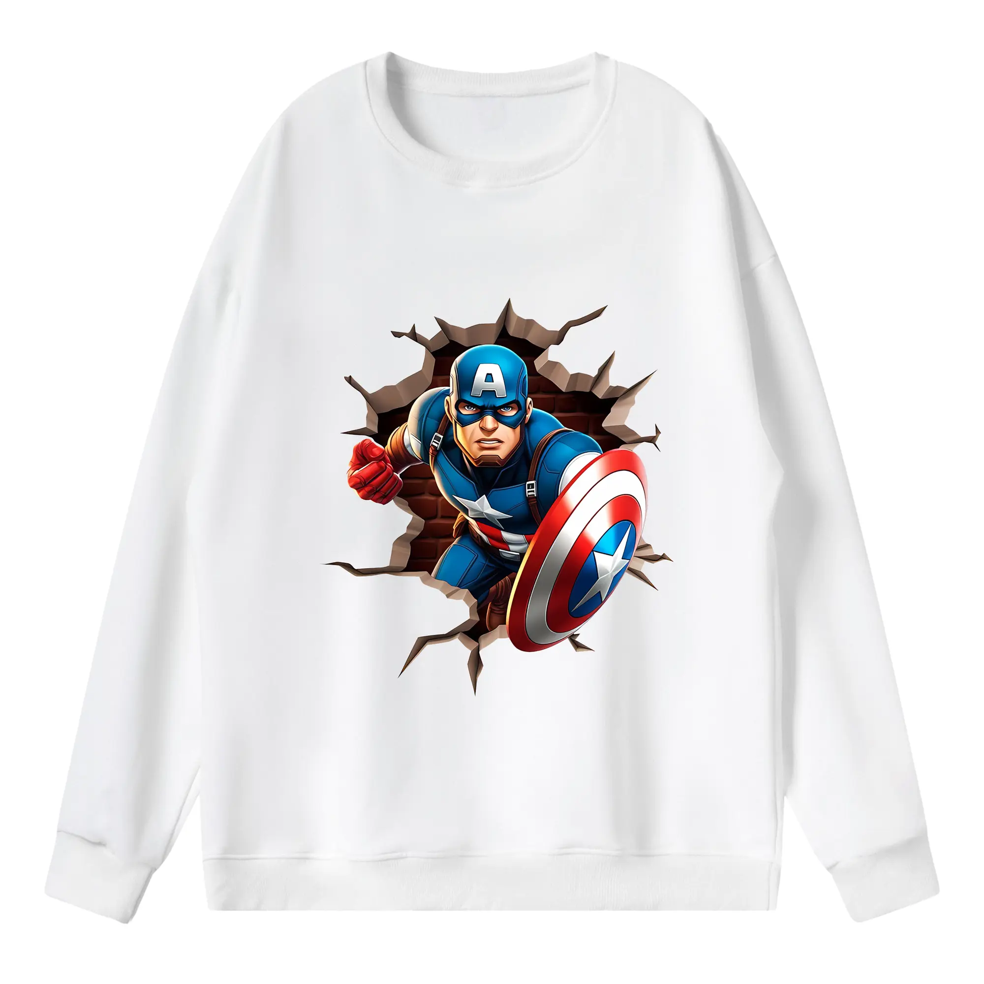 アベンジャーズ (Avenjāzu) グッズ キャプテン・アメリカ（Captain America） - 薄手 クルーネック スウェット 裏毛260g · ポリエステル 春秋向け カジュアル 男女兼用 · トレーナー デイリー スポーツ 散歩に最適