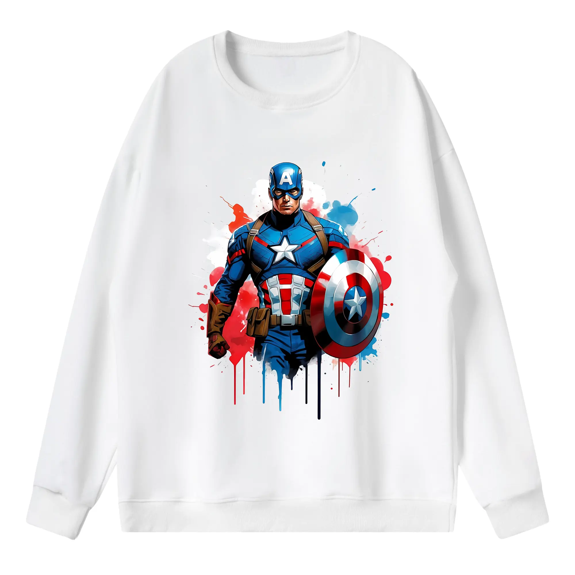 アベンジャーズ (Avenjāzu) グッズ キャプテン・アメリカ（Captain America） - 薄手 クルーネック スウェット 裏毛260g · ポリエステル 春秋向け カジュアル 男女兼用 · トレーナー デイリー スポーツ 散歩に最適