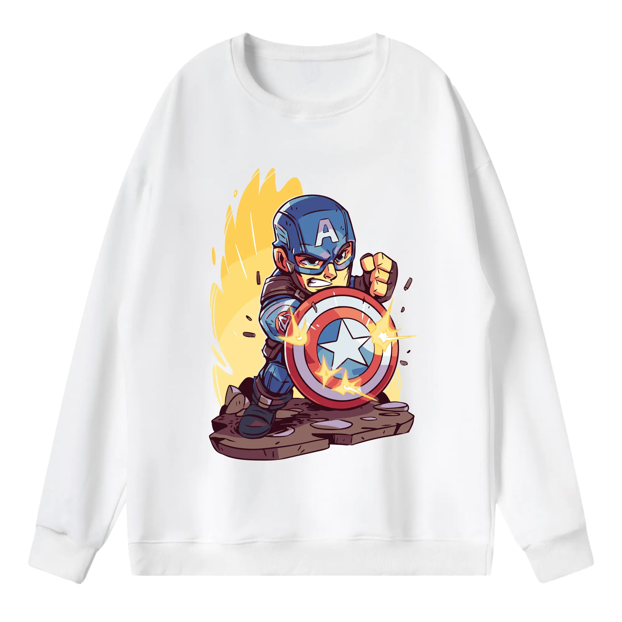 アベンジャーズ (Avenjāzu) グッズ キャプテン・アメリカ（Captain America） - 薄手 クルーネック スウェット 裏毛260g · ポリエステル 春秋向け カジュアル 男女兼用 · トレーナー デイリー スポーツ 散歩に最適