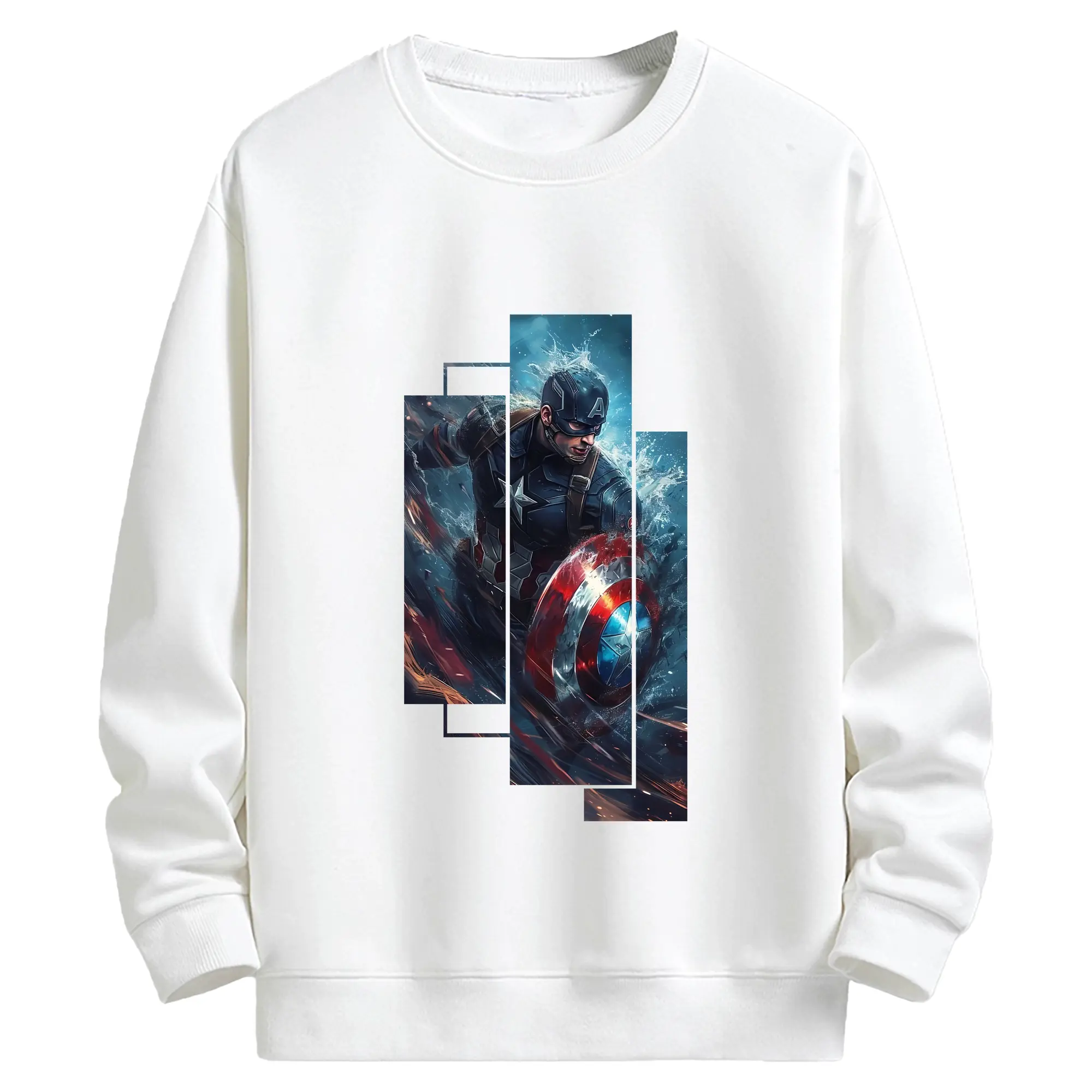 アベンジャーズ (Avenjāzu) グッズ キャプテン・アメリカ（Captain America） - キッズ クルーネックスウェットシャツ ・ フロントプリント ・ 綿80％ ポリエステル20％ ・ 快適 通学 スポーツ 日常使い お散歩用