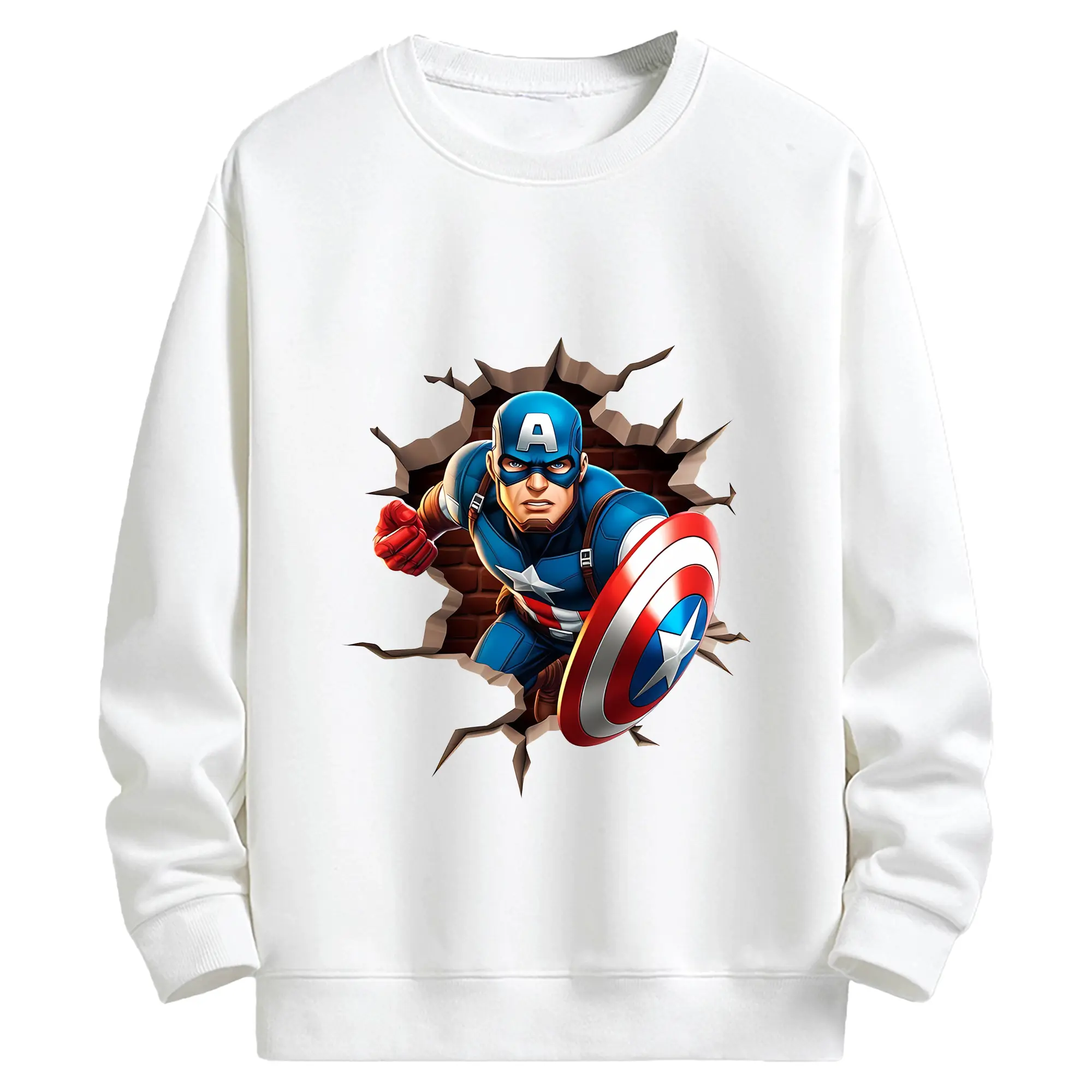 アベンジャーズ (Avenjāzu) グッズ キャプテン・アメリカ（Captain America） - キッズ クルーネックスウェットシャツ ・ フロントプリント ・ 綿80％ ポリエステル20％ ・ 快適 通学 スポーツ 日常使い お散歩用