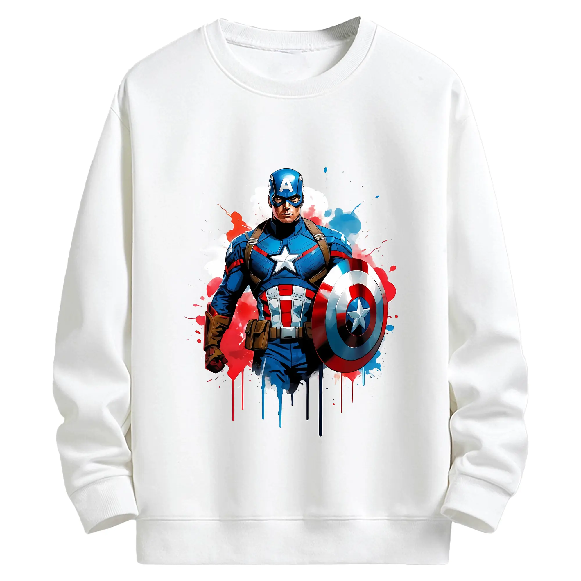 アベンジャーズ (Avenjāzu) グッズ キャプテン・アメリカ（Captain America） - キッズ クルーネックスウェットシャツ ・ フロントプリント ・ 綿80％ ポリエステル20％ ・ 快適 通学 スポーツ 日常使い お散歩用