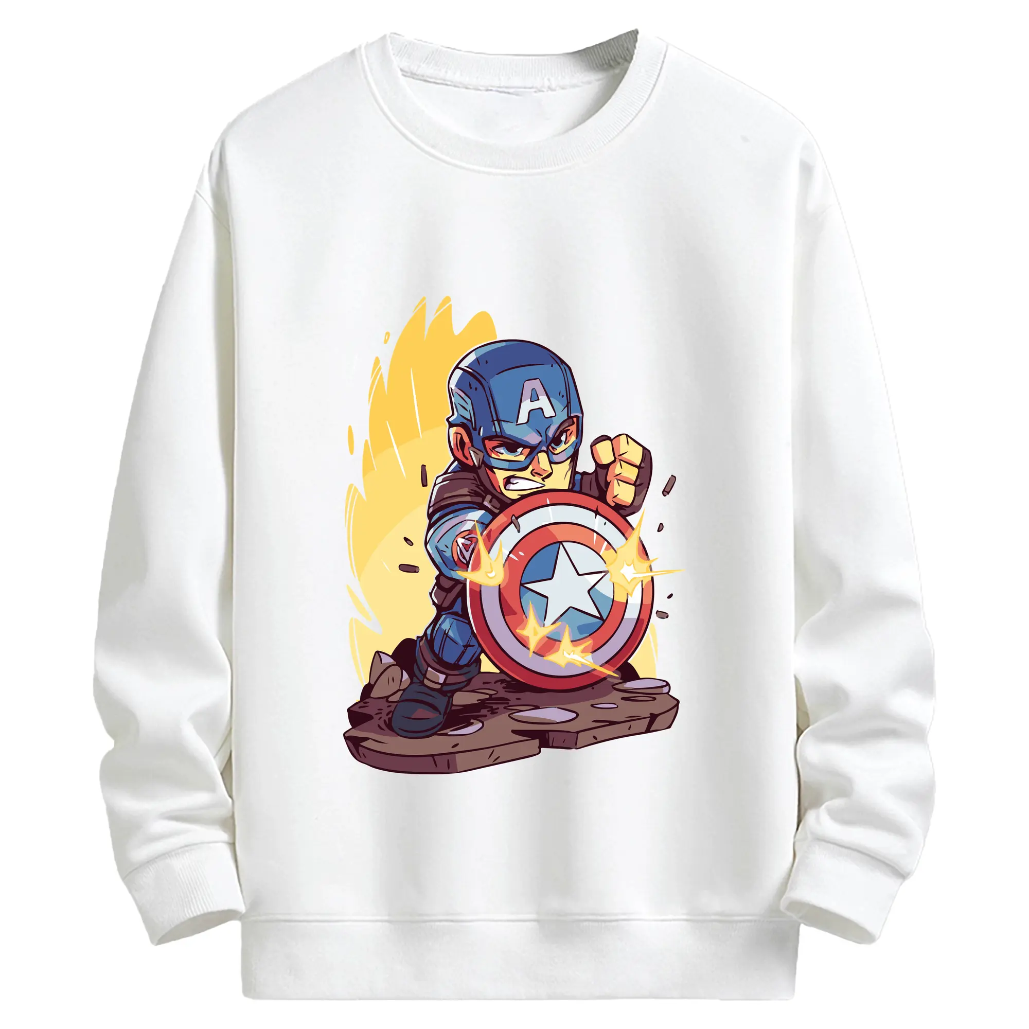 アベンジャーズ (Avenjāzu) グッズ キャプテン・アメリカ（Captain America） - キッズ クルーネックスウェットシャツ ・ フロントプリント ・ 綿80％ ポリエステル20％ ・ 快適 通学 スポーツ 日常使い お散歩用