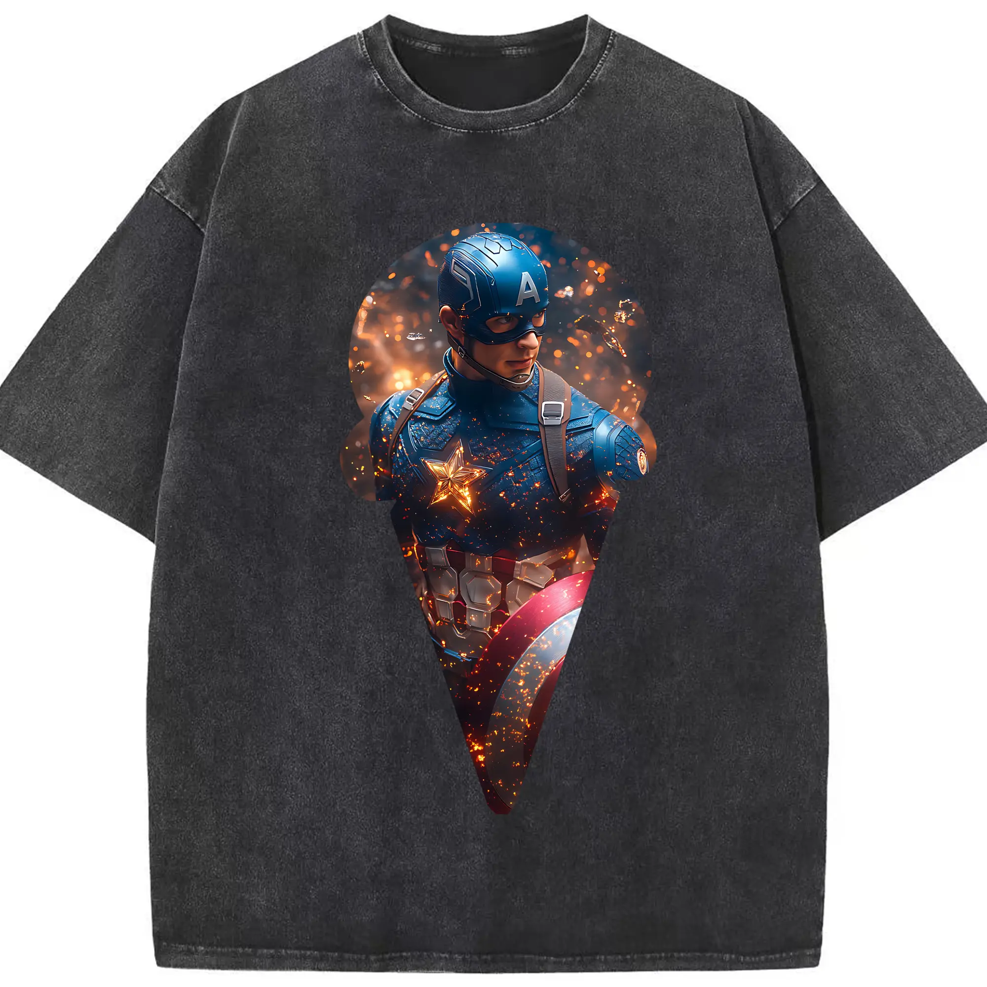 アベンジャーズ (Avenjāzu) グッズ キャプテン・アメリカ（Captain America） - 綿100％ ヴィンテージ風 半袖Tシャツ ・ フロントプリント ・ 柔らか肌触り ・ 通気性 快適 ・ スポーツ カジュアル 外出用