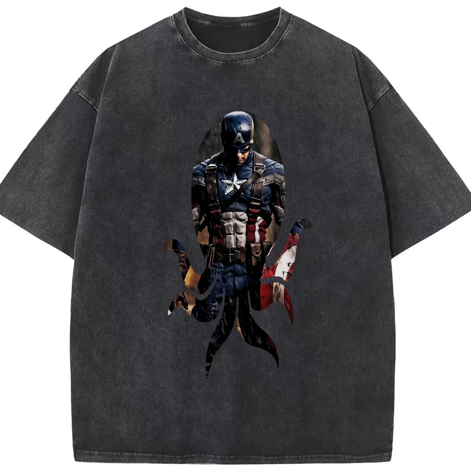 アベンジャーズ (Avenjāzu) グッズ キャプテン・アメリカ（Captain America） - 綿100％ ヴィンテージ風 半袖Tシャツ ・ フロントプリント ・ 柔らか肌触り ・ 通気性 快適 ・ スポーツ カジュアル 外出用
