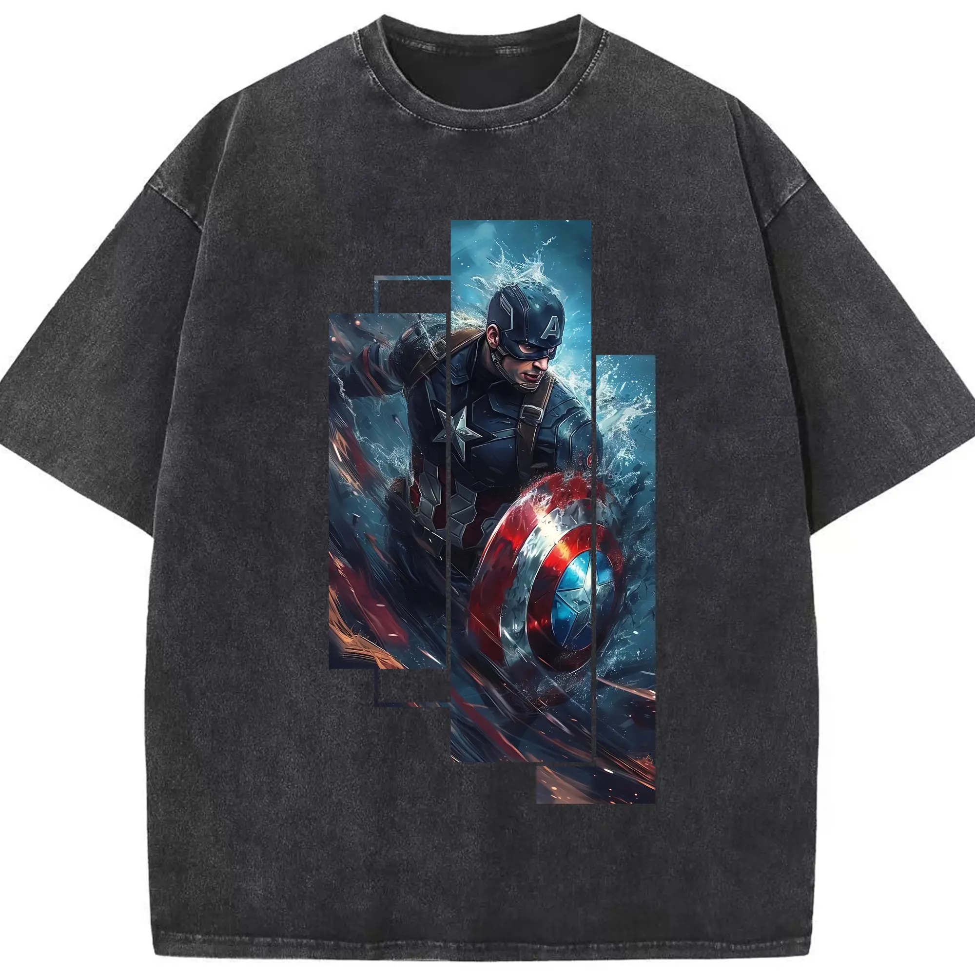 アベンジャーズ (Avenjāzu) グッズ キャプテン・アメリカ（Captain America） - 綿100％ ヴィンテージ風 半袖Tシャツ ・ フロントプリント ・ 柔らか肌触り ・ 通気性 快適 ・ スポーツ カジュアル 外出用