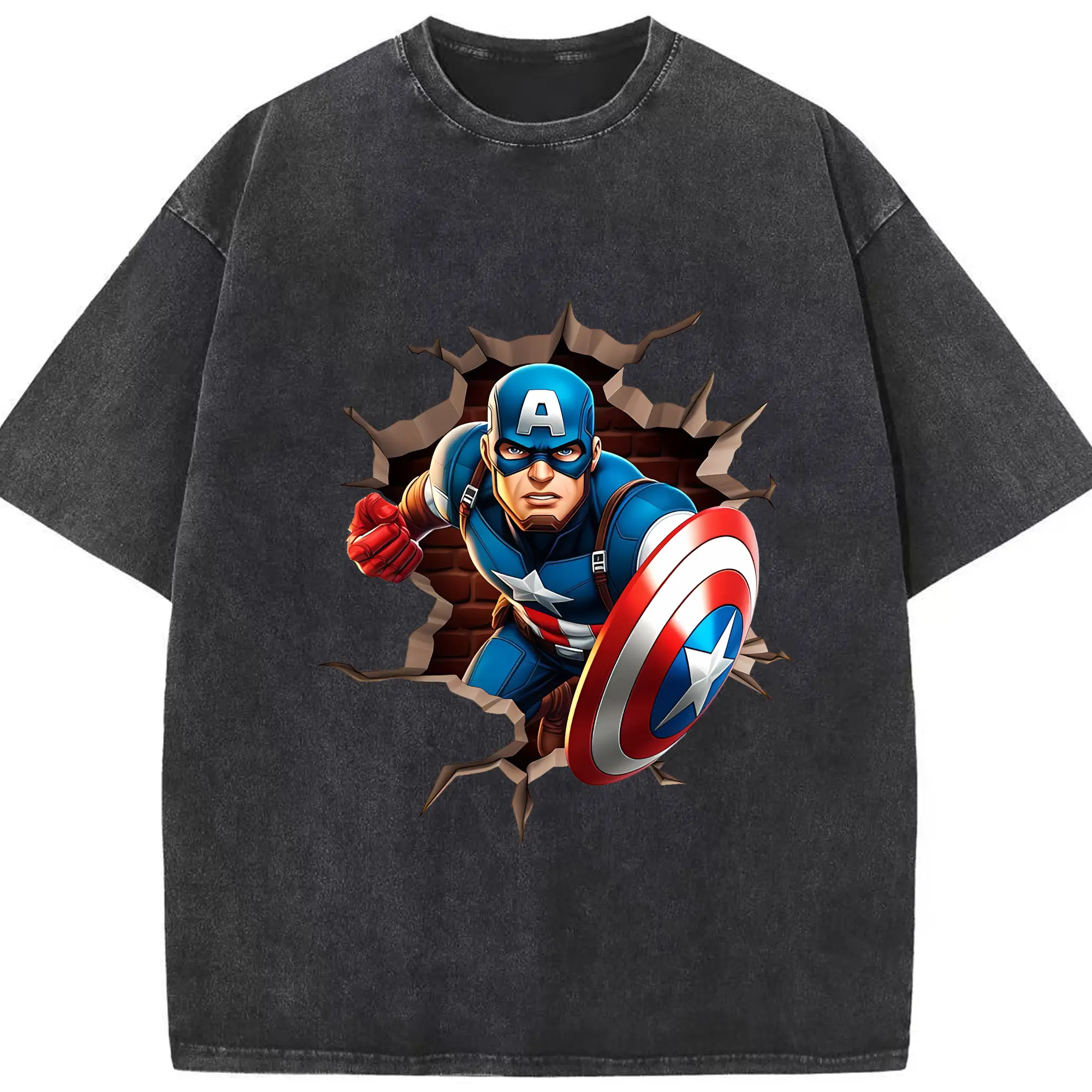 アベンジャーズ (Avenjāzu) グッズ キャプテン・アメリカ（Captain America） - 綿100％ ヴィンテージ風 半袖Tシャツ ・ フロントプリント ・ 柔らか肌触り ・ 通気性 快適 ・ スポーツ カジュアル 外出用