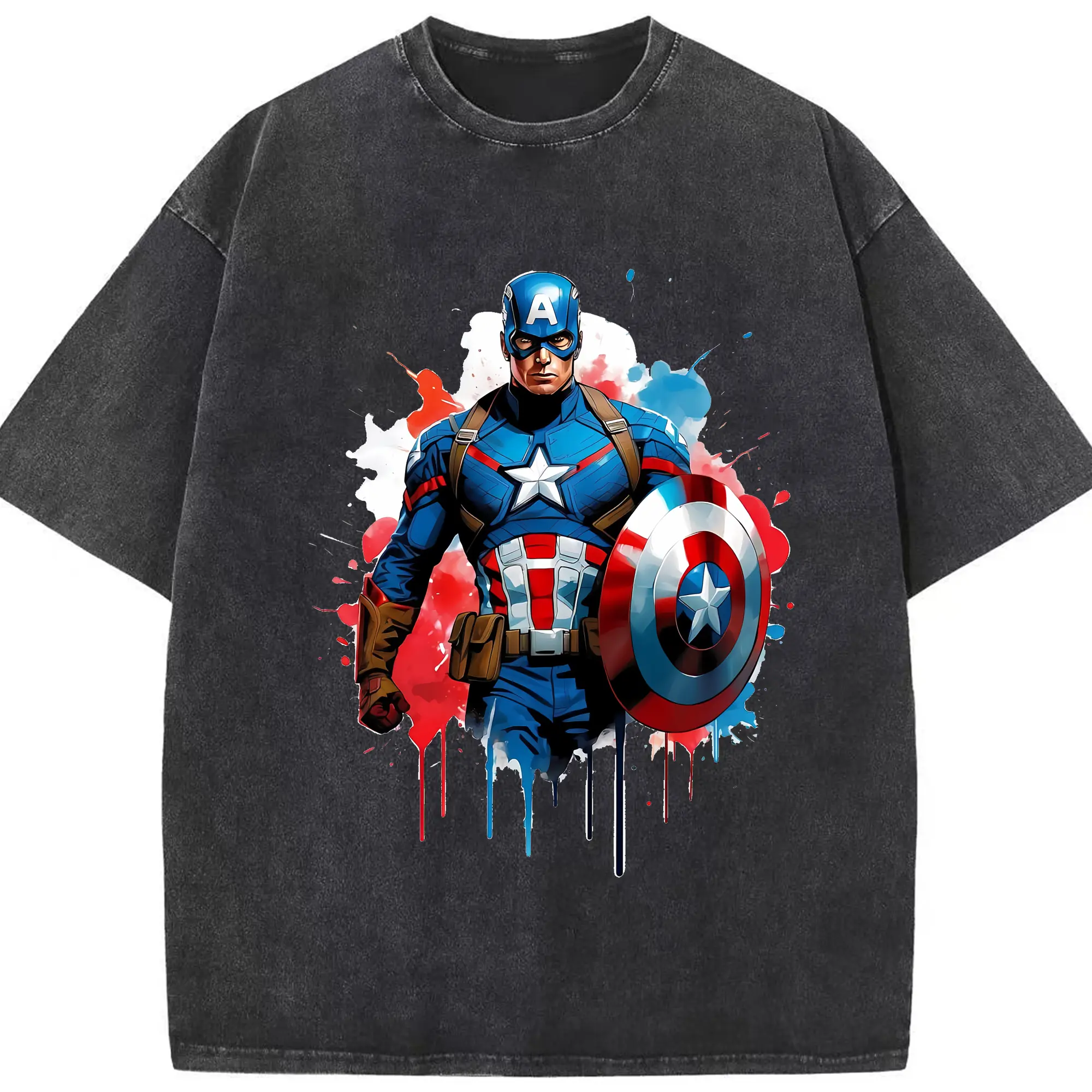 アベンジャーズ (Avenjāzu) グッズ キャプテン・アメリカ（Captain America） - 綿100％ ヴィンテージ風 半袖Tシャツ ・ フロントプリント ・ 柔らか肌触り ・ 通気性 快適 ・ スポーツ カジュアル 外出用