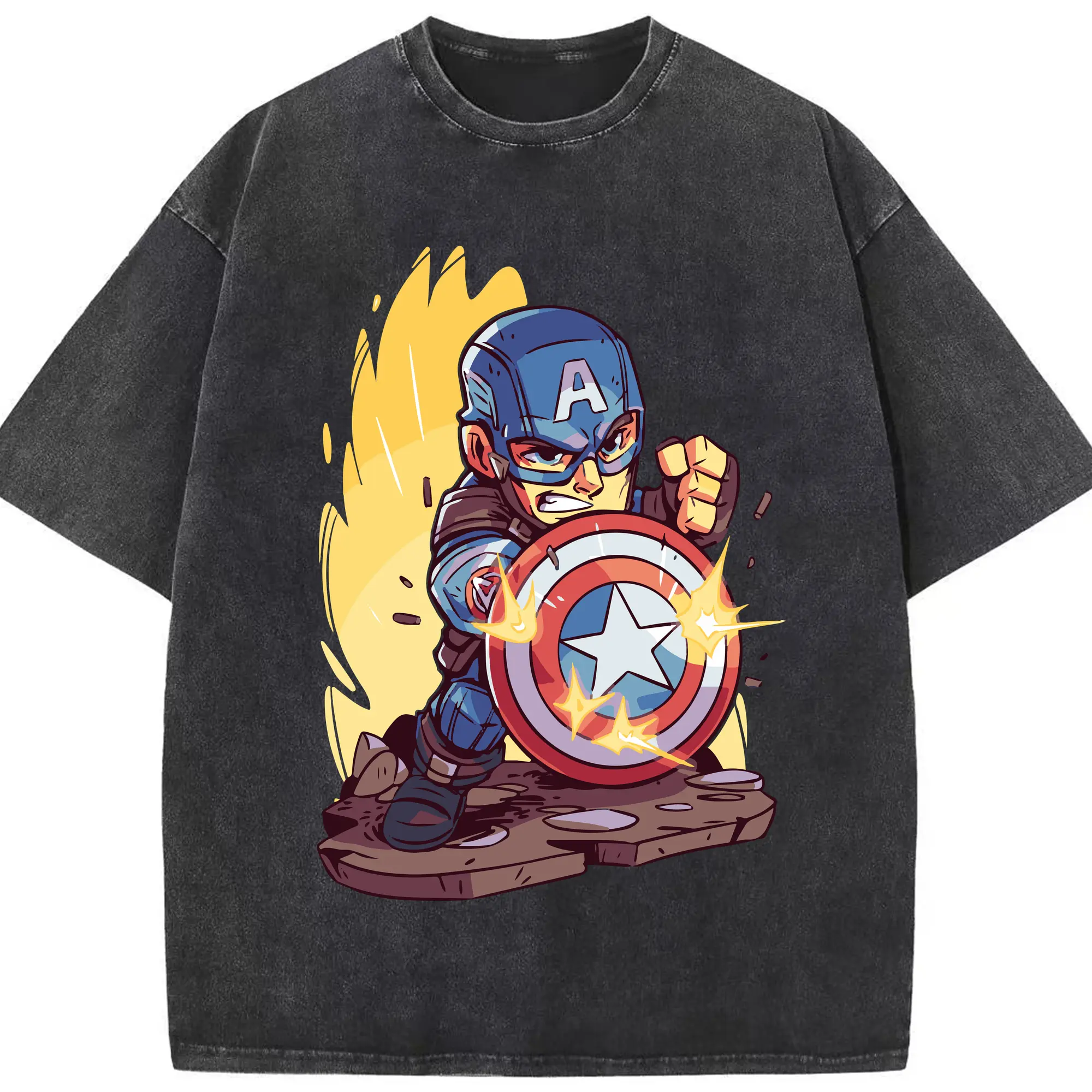 アベンジャーズ (Avenjāzu) グッズ キャプテン・アメリカ（Captain America） - 綿100％ ヴィンテージ風 半袖Tシャツ ・ フロントプリント ・ 柔らか肌触り ・ 通気性 快適 ・ スポーツ カジュアル 外出用