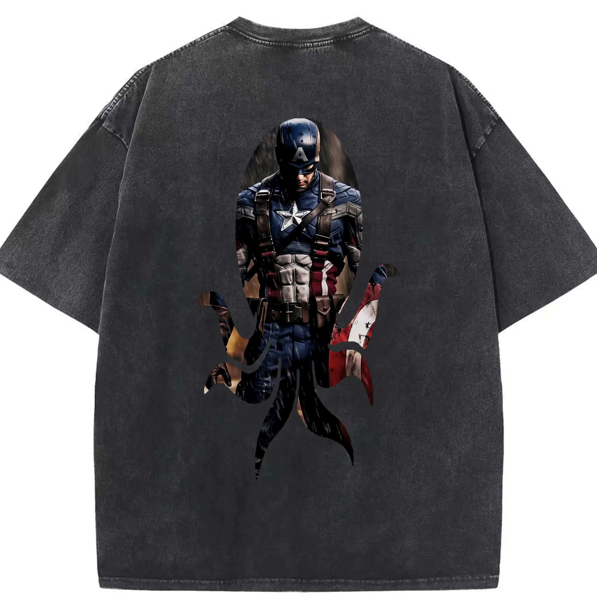 アベンジャーズ (Avenjāzu) グッズ キャプテン・アメリカ（Captain America） - 綿100％ ヴィンテージ風 半袖Tシャツ ・ 背面プリント ・ 柔らか肌触り ・ 通気性 快適 ・ スポーツ カジュアル 外出用