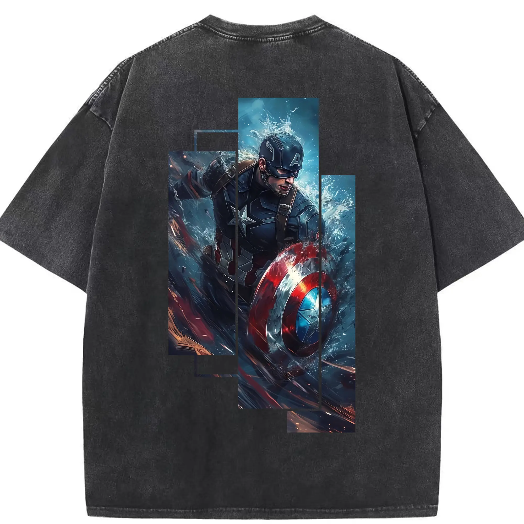 アベンジャーズ (Avenjāzu) グッズ キャプテン・アメリカ（Captain America） - 綿100％ ヴィンテージ風 半袖Tシャツ ・ 背面プリント ・ 柔らか肌触り ・ 通気性 快適 ・ スポーツ カジュアル 外出用