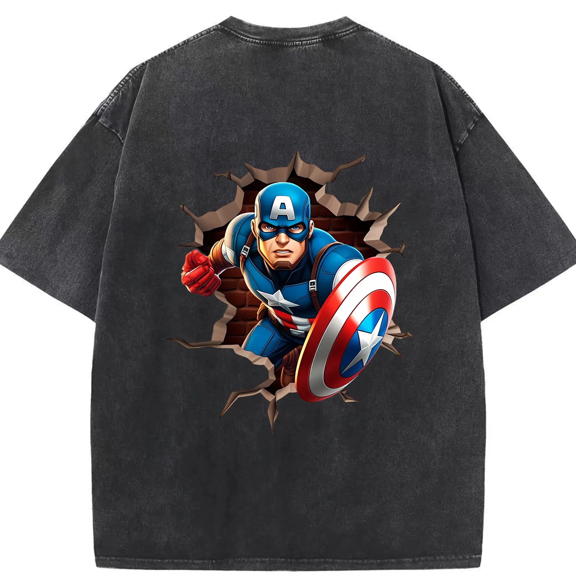 アベンジャーズ (Avenjāzu) グッズ キャプテン・アメリカ（Captain America） - 綿100％ ヴィンテージ風 半袖Tシャツ ・ 背面プリント ・ 柔らか肌触り ・ 通気性 快適 ・ スポーツ カジュアル 外出用