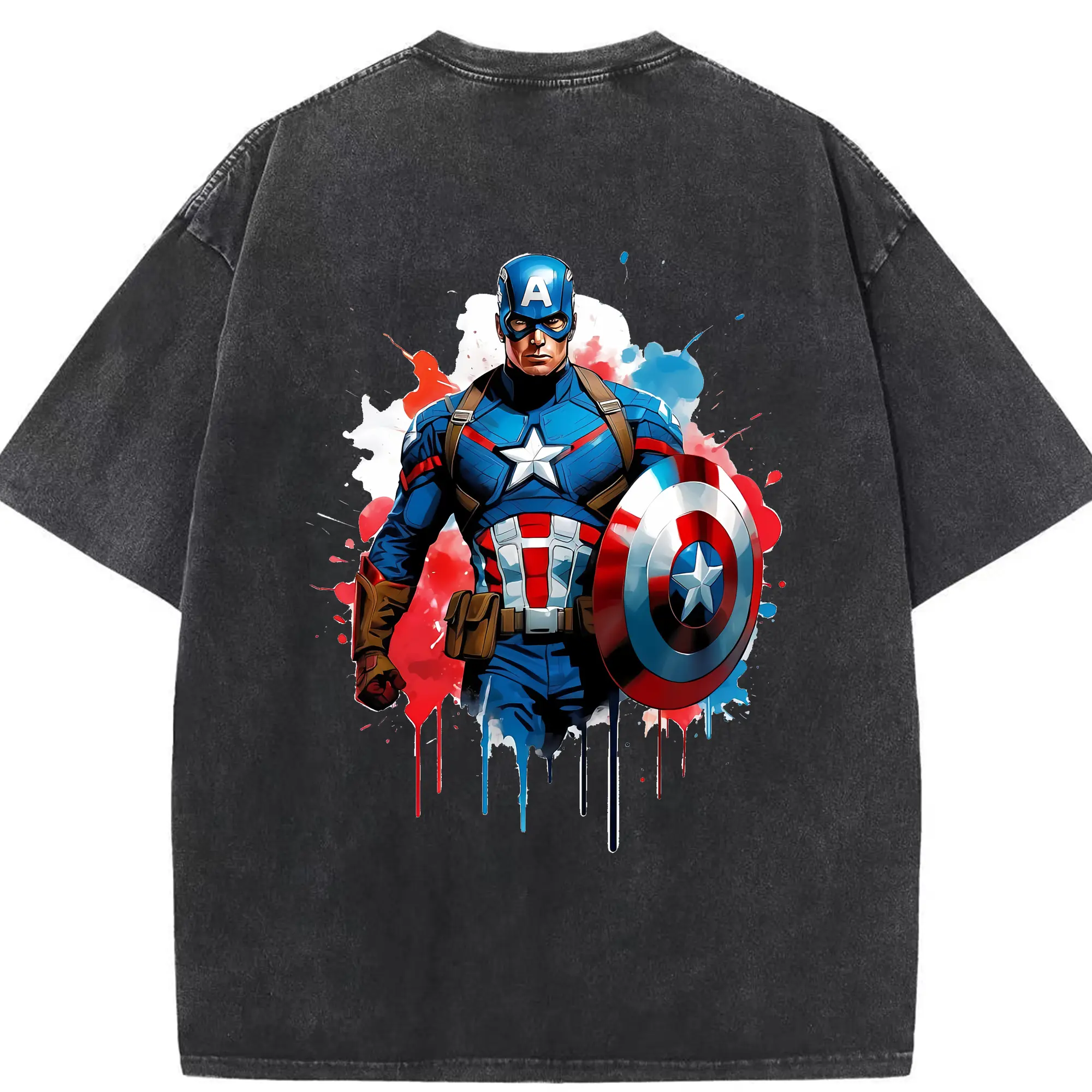 アベンジャーズ (Avenjāzu) グッズ キャプテン・アメリカ（Captain America） - 綿100％ ヴィンテージ風 半袖Tシャツ ・ 背面プリント ・ 柔らか肌触り ・ 通気性 快適 ・ スポーツ カジュアル 外出用