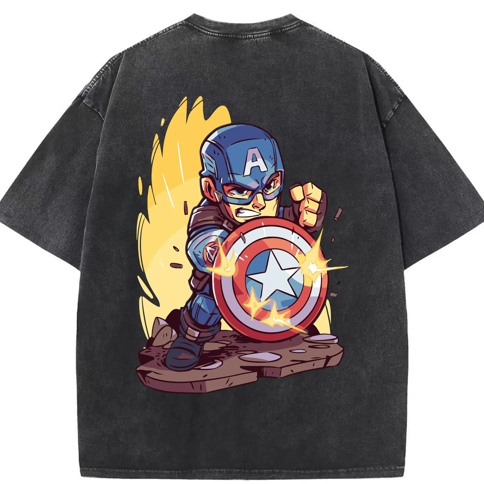 アベンジャーズ (Avenjāzu) グッズ キャプテン・アメリカ（Captain America） - 綿100％ ヴィンテージ風 半袖Tシャツ ・ 背面プリント ・ 柔らか肌触り ・ 通気性 快適 ・ スポーツ カジュアル 外出用