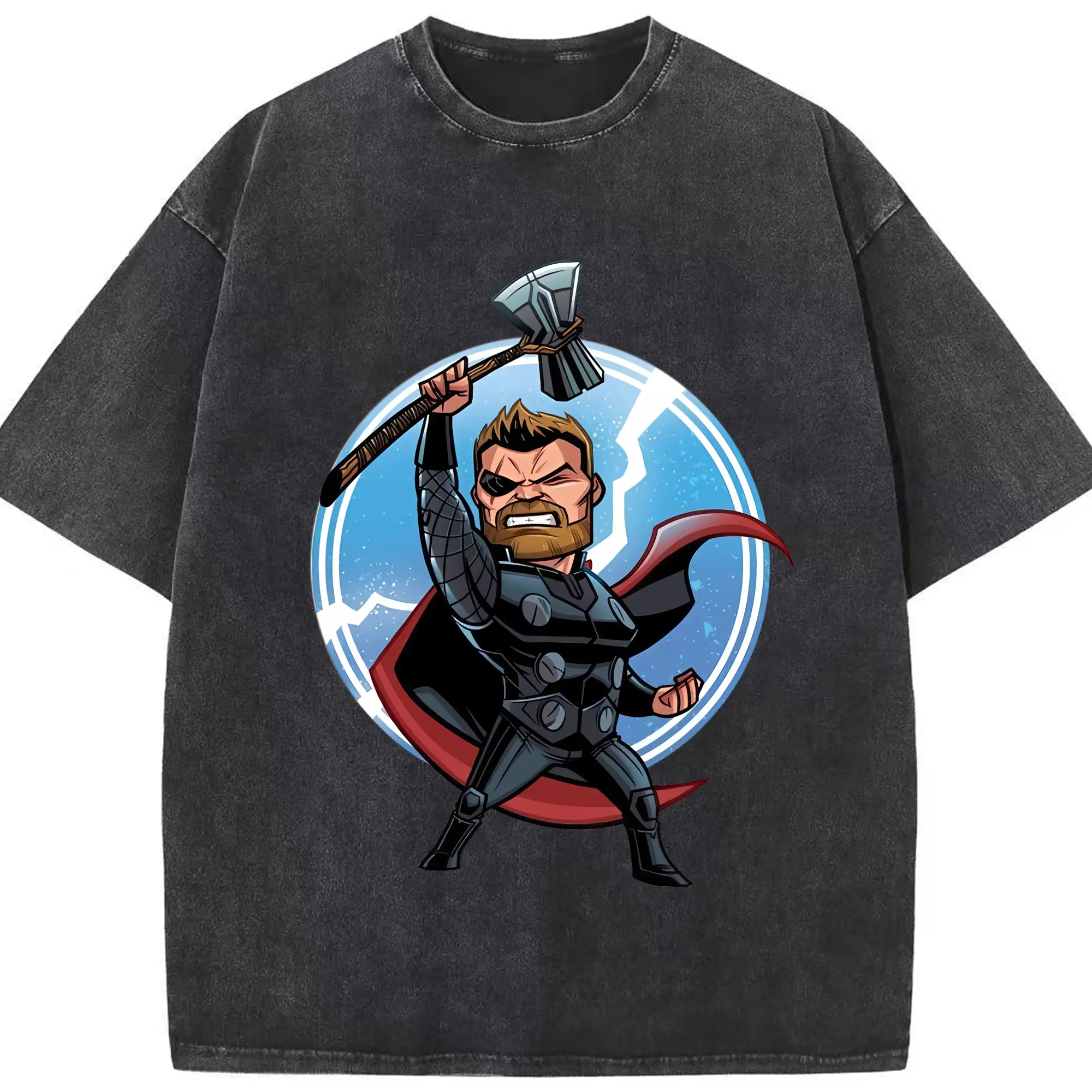 アベンジャーズ (Avenjāzu) グッズ マイティ・ソー（Thor） - 綿100％ ヴィンテージ風 半袖Tシャツ ・ フロントプリント ・ 柔らか肌触り ・ 通気性 快適 ・ スポーツ カジュアル 外出用