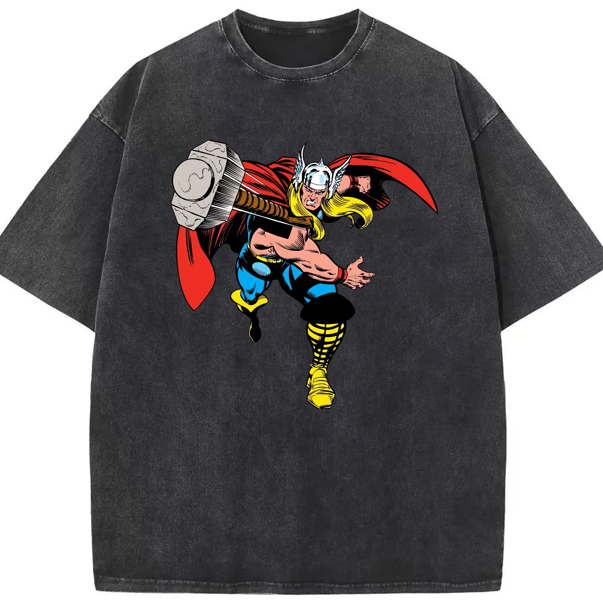 アベンジャーズ (Avenjāzu) グッズ マイティ・ソー（Thor） - 綿100％ ヴィンテージ風 半袖Tシャツ ・ フロントプリント ・ 柔らか肌触り ・ 通気性 快適 ・ スポーツ カジュアル 外出用