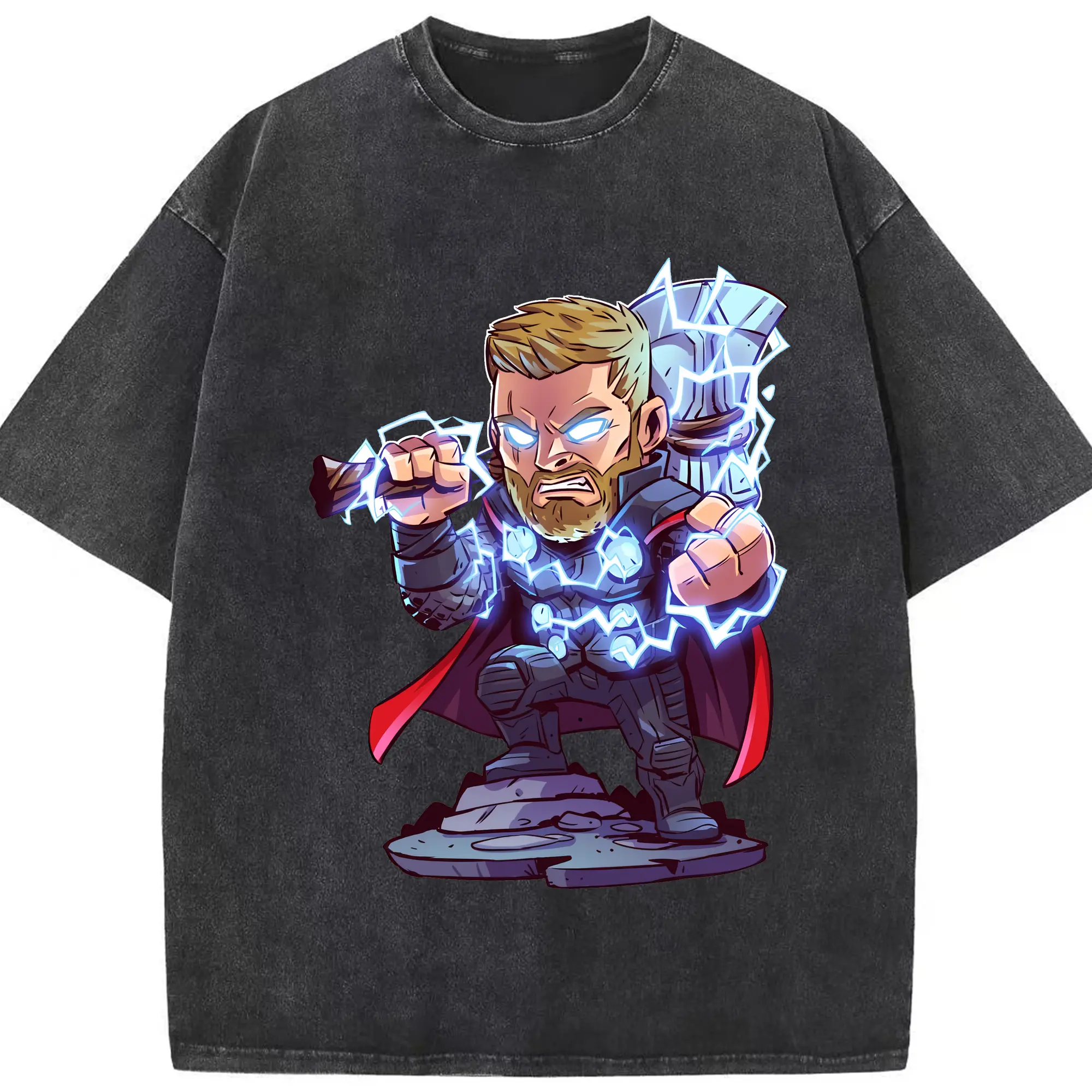 アベンジャーズ (Avenjāzu) グッズ マイティ・ソー（Thor） - 綿100％ ヴィンテージ風 半袖Tシャツ ・ フロントプリント ・ 柔らか肌触り ・ 通気性 快適 ・ スポーツ カジュアル 外出用