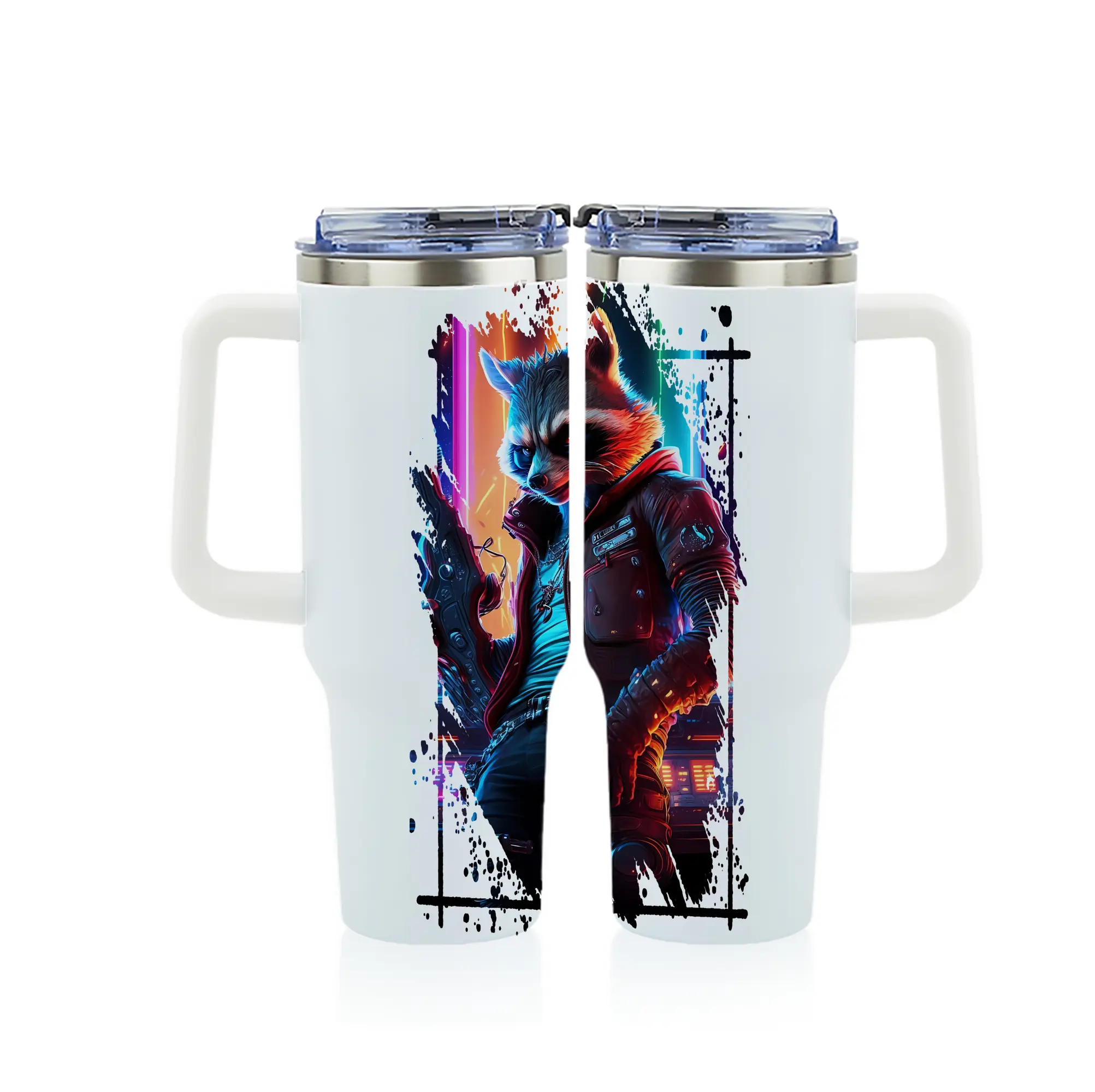 アベンジャーズ (Avenjāzu) グッズ ロケット(Roketto) - 1200mL フルプリント車用タンブラー ・ 304ステンレス 内側 ・ 201ステンレス 外側 ・ 保温 保冷 ・ 通勤 ドライブ アウトドア用