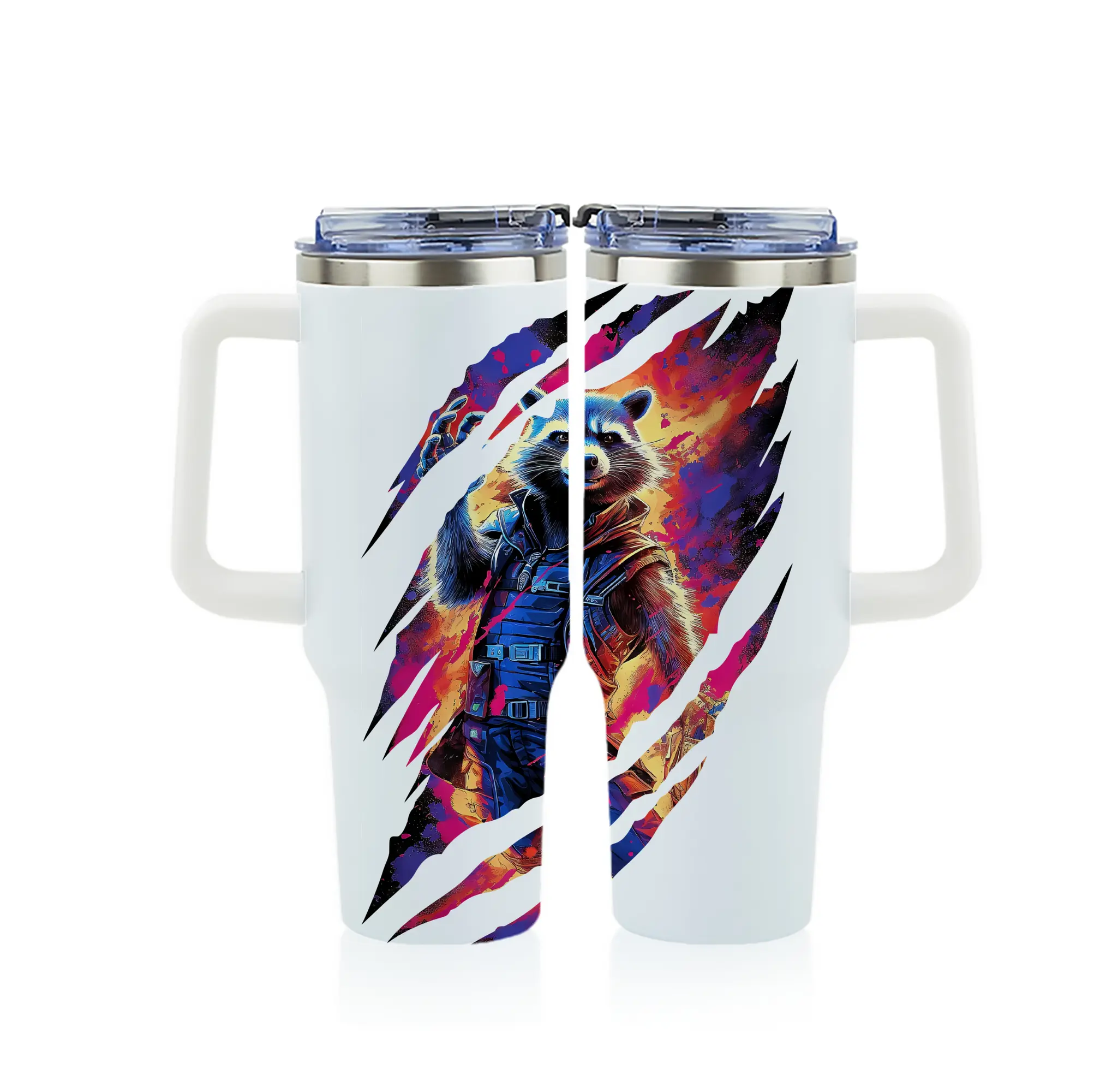 アベンジャーズ (Avenjāzu) グッズ ロケット(Roketto) - 1200mL フルプリント車用タンブラー ・ 304ステンレス 内側 ・ 201ステンレス 外側 ・ 保温 保冷 ・ 通勤 ドライブ アウトドア用