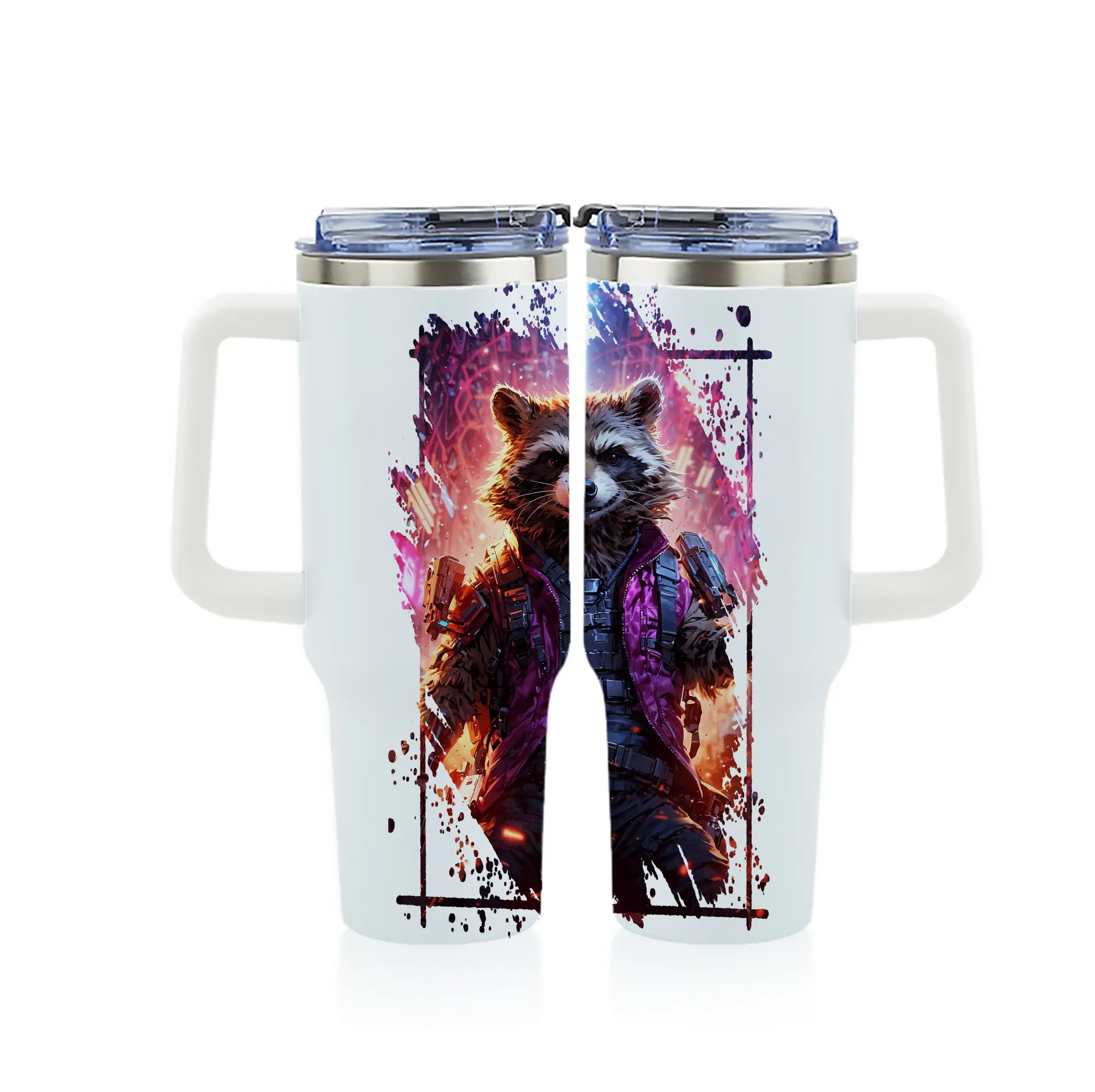 アベンジャーズ (Avenjāzu) グッズ ロケット(Roketto) - 1200mL フルプリント車用タンブラー ・ 304ステンレス 内側 ・ 201ステンレス 外側 ・ 保温 保冷 ・ 通勤 ドライブ アウトドア用