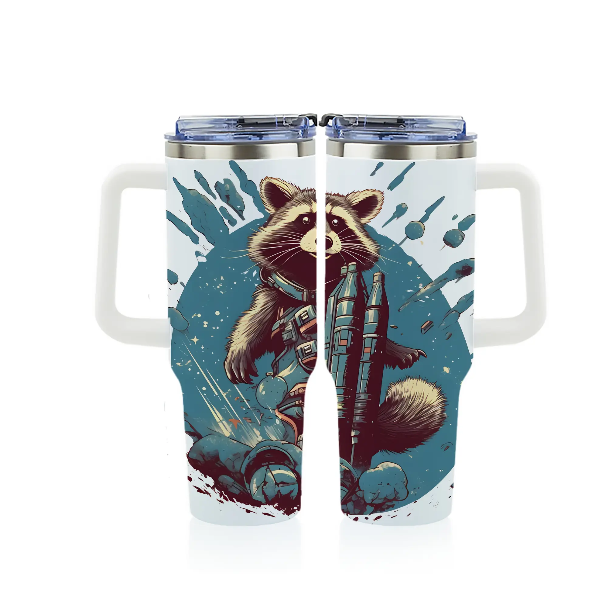 アベンジャーズ (Avenjāzu) グッズ ロケット(Roketto) - 1200mL フルプリント車用タンブラー ・ 304ステンレス 内側 ・ 201ステンレス 外側 ・ 保温 保冷 ・ 通勤 ドライブ アウトドア用