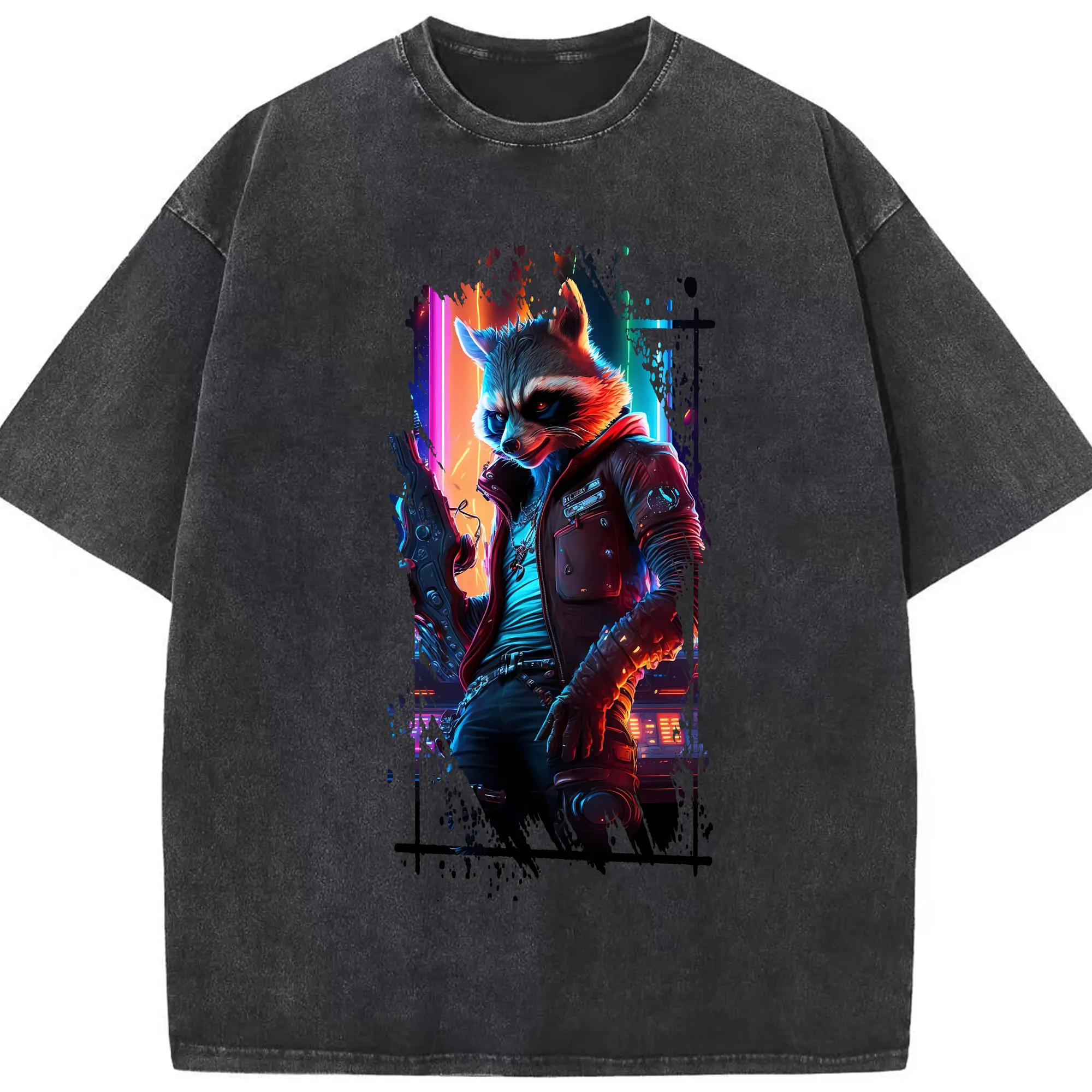 アベンジャーズ (Avenjāzu) グッズ ロケット(Roketto) - 綿100％ ヴィンテージ風 半袖Tシャツ ・ フロントプリント ・ 柔らか肌触り ・ 通気性 快適 ・ スポーツ カジュアル 外出用