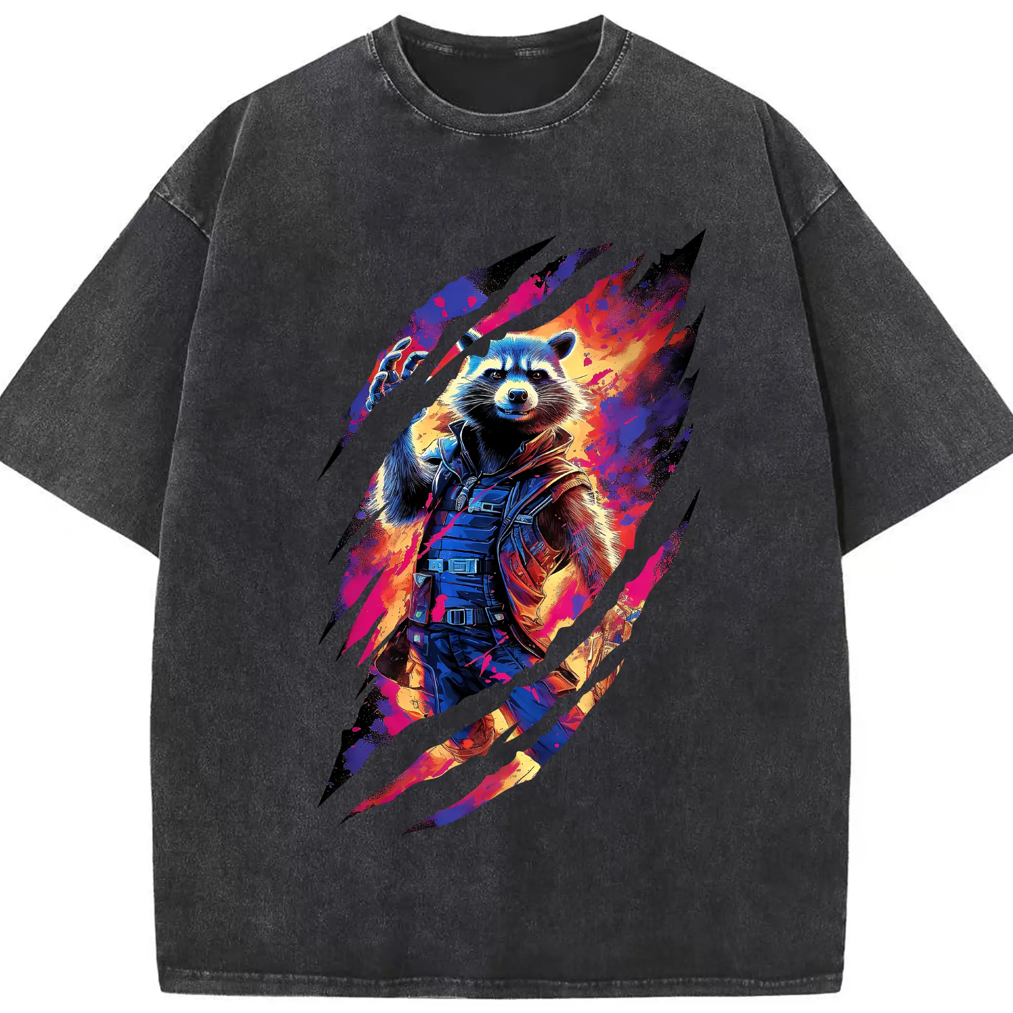 アベンジャーズ (Avenjāzu) グッズ ロケット(Roketto) - 綿100％ ヴィンテージ風 半袖Tシャツ ・ フロントプリント ・ 柔らか肌触り ・ 通気性 快適 ・ スポーツ カジュアル 外出用