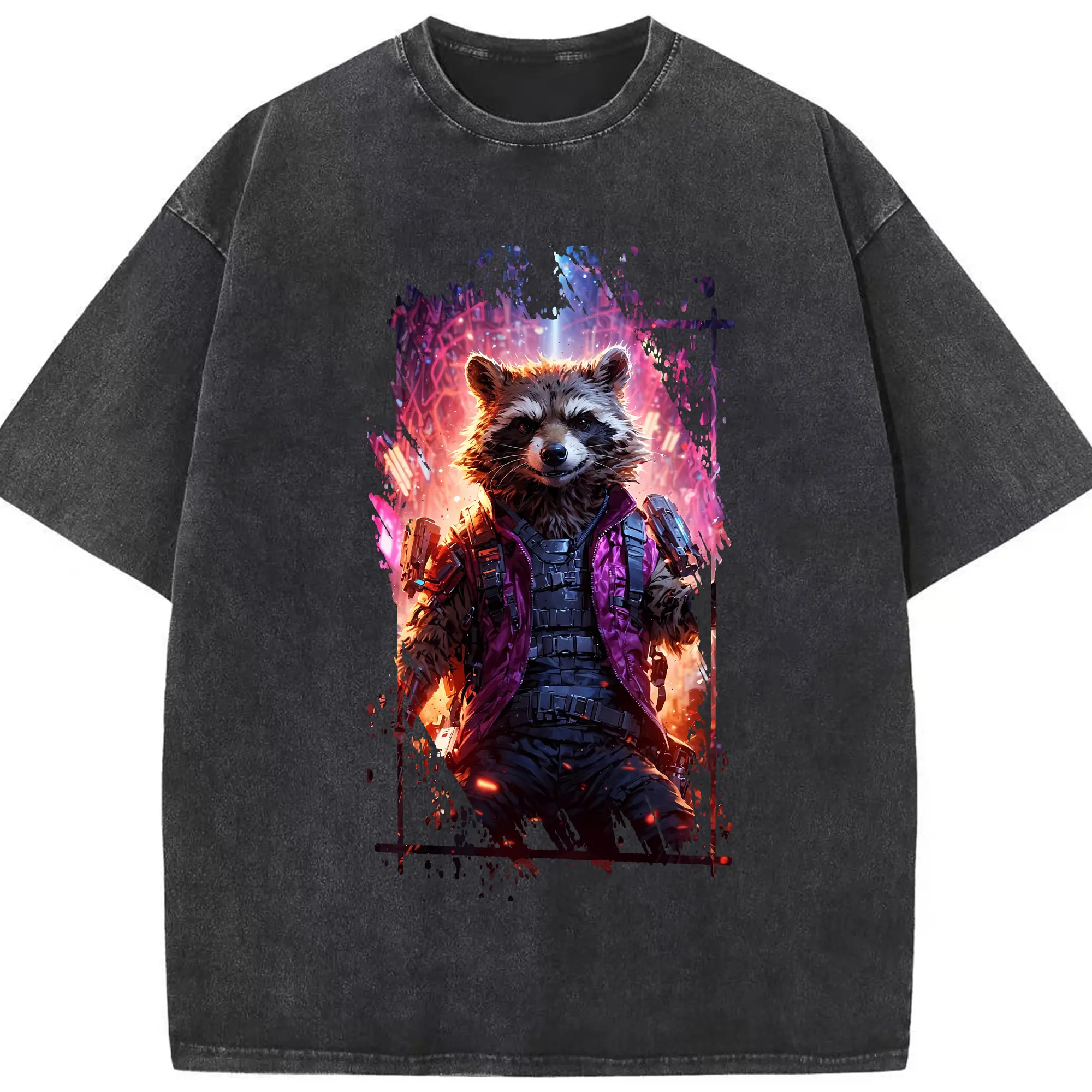 アベンジャーズ (Avenjāzu) グッズ ロケット(Roketto) - 綿100％ ヴィンテージ風 半袖Tシャツ ・ フロントプリント ・ 柔らか肌触り ・ 通気性 快適 ・ スポーツ カジュアル 外出用