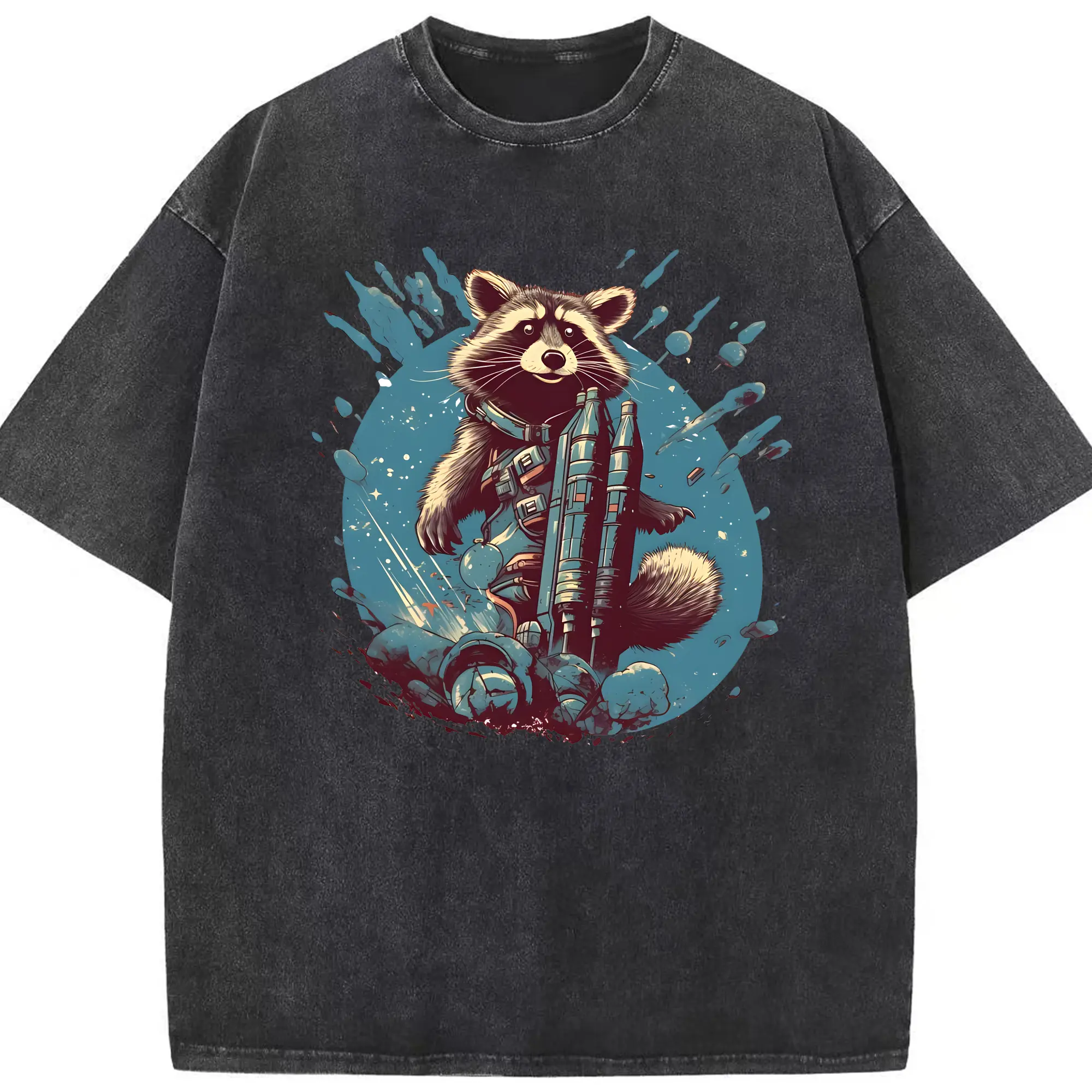 アベンジャーズ (Avenjāzu) グッズ ロケット(Roketto) - 綿100％ ヴィンテージ風 半袖Tシャツ ・ フロントプリント ・ 柔らか肌触り ・ 通気性 快適 ・ スポーツ カジュアル 外出用