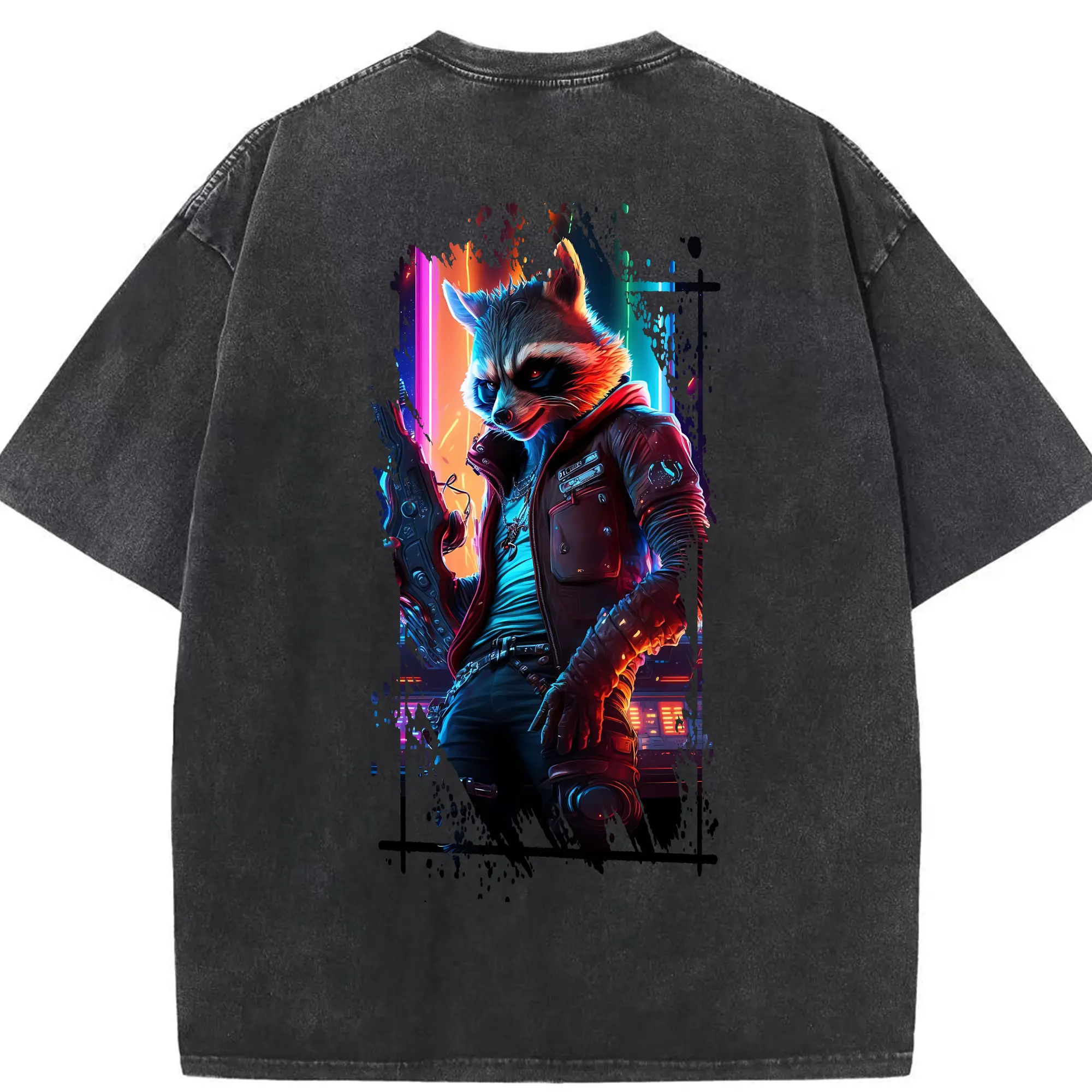 アベンジャーズ (Avenjāzu) グッズ ロケット(Roketto) - 綿100％ ヴィンテージ風 半袖Tシャツ ・ 背面プリント ・ 柔らか肌触り ・ 通気性 快適 ・ スポーツ カジュアル 外出用