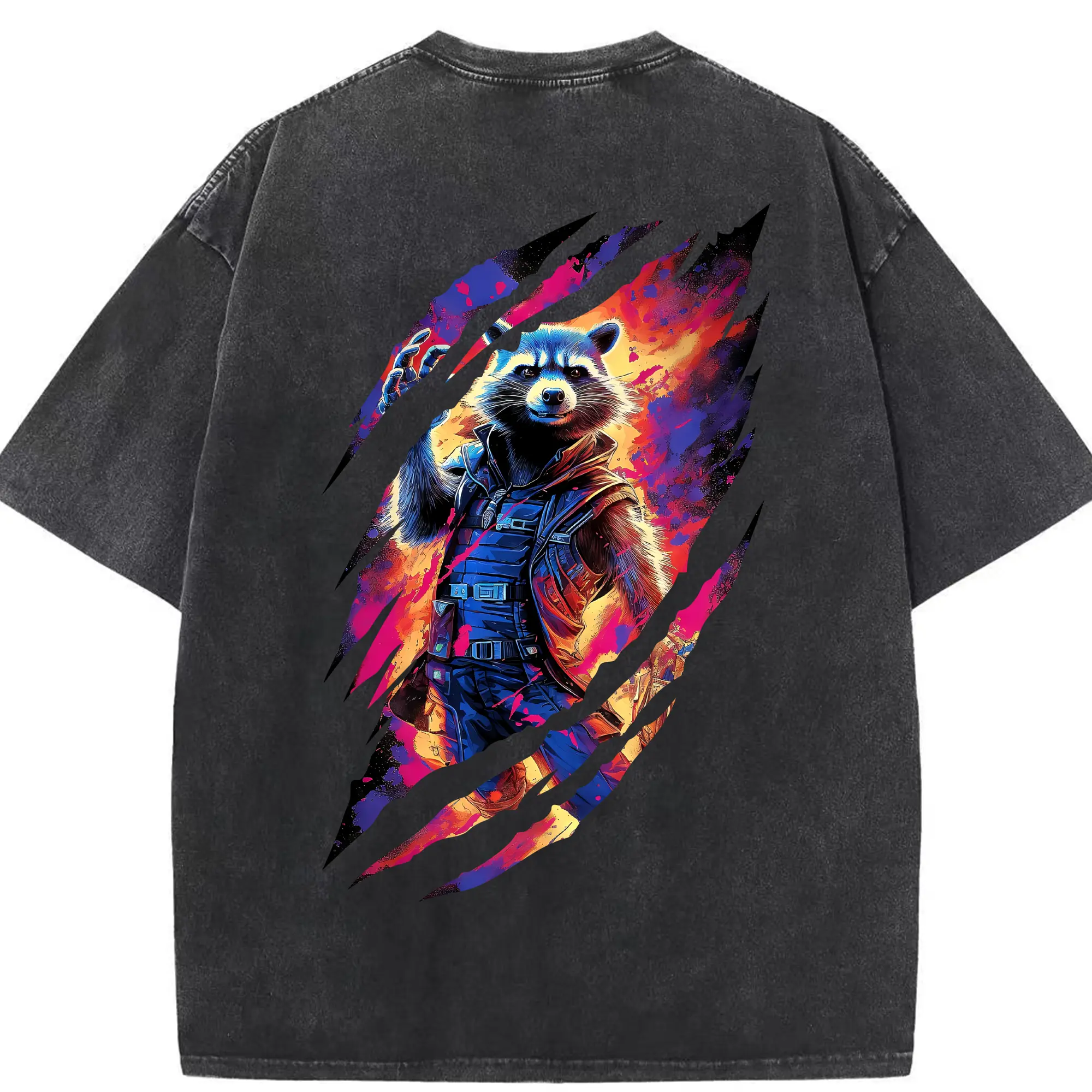 アベンジャーズ (Avenjāzu) グッズ ロケット(Roketto) - 綿100％ ヴィンテージ風 半袖Tシャツ ・ 背面プリント ・ 柔らか肌触り ・ 通気性 快適 ・ スポーツ カジュアル 外出用