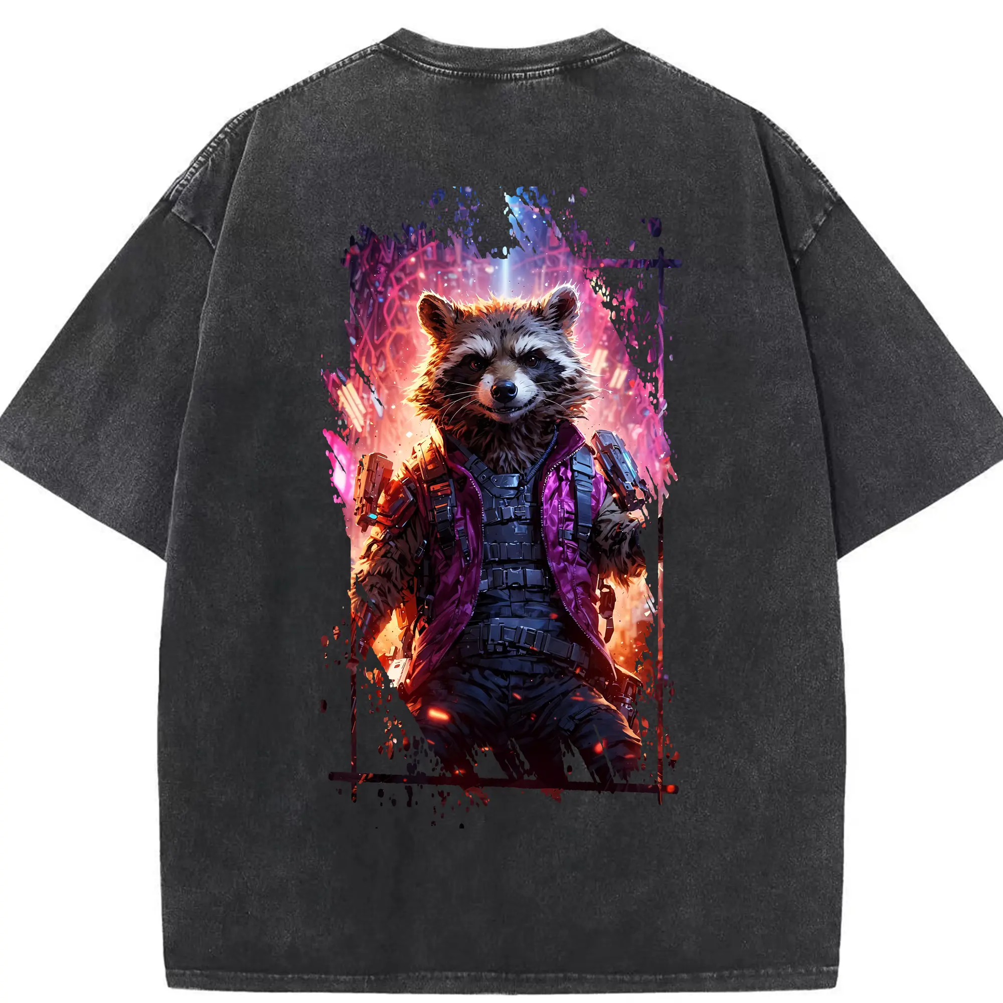 アベンジャーズ (Avenjāzu) グッズ ロケット(Roketto) - 綿100％ ヴィンテージ風 半袖Tシャツ ・ 背面プリント ・ 柔らか肌触り ・ 通気性 快適 ・ スポーツ カジュアル 外出用