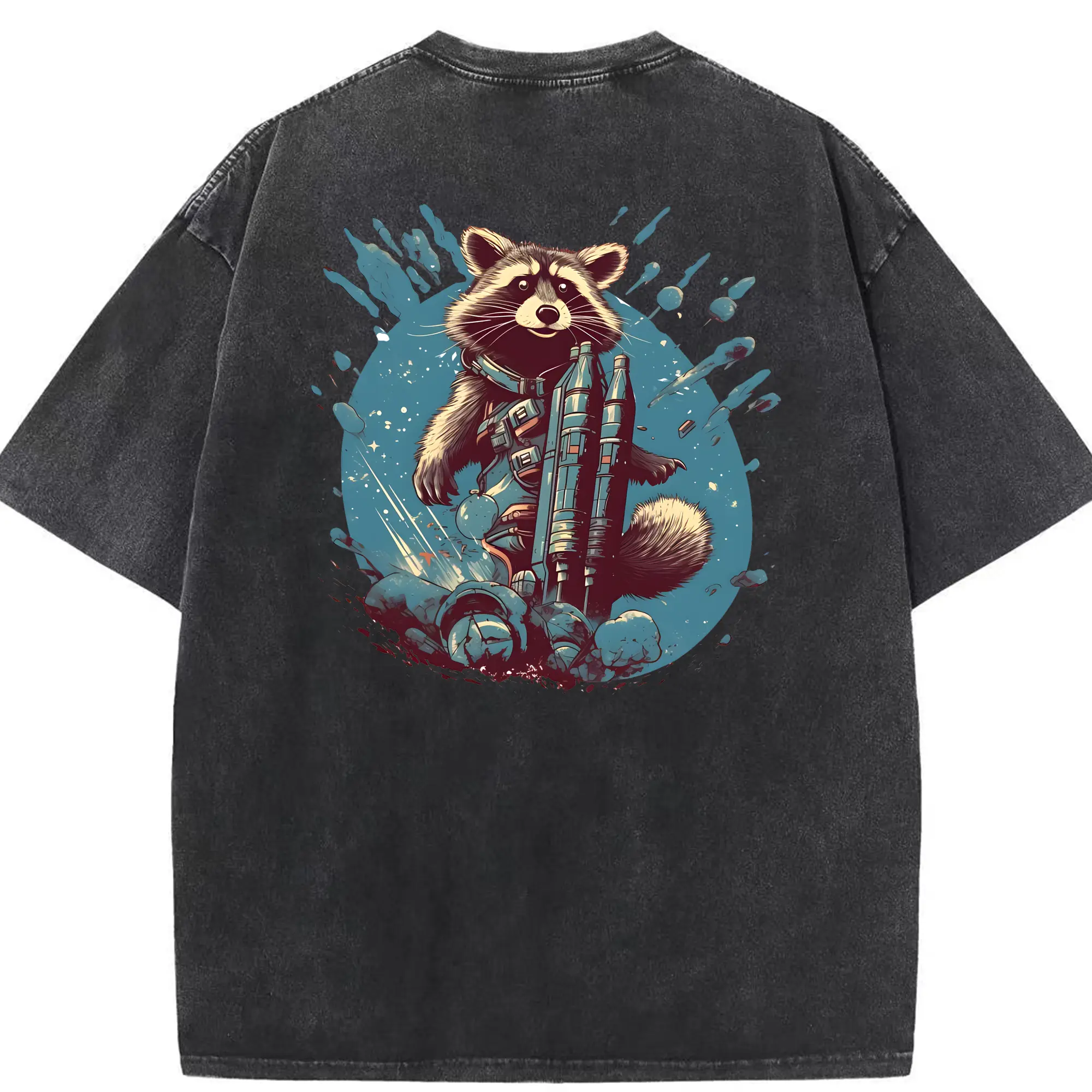 アベンジャーズ (Avenjāzu) グッズ ロケット(Roketto) - 綿100％ ヴィンテージ風 半袖Tシャツ ・ 背面プリント ・ 柔らか肌触り ・ 通気性 快適 ・ スポーツ カジュアル 外出用