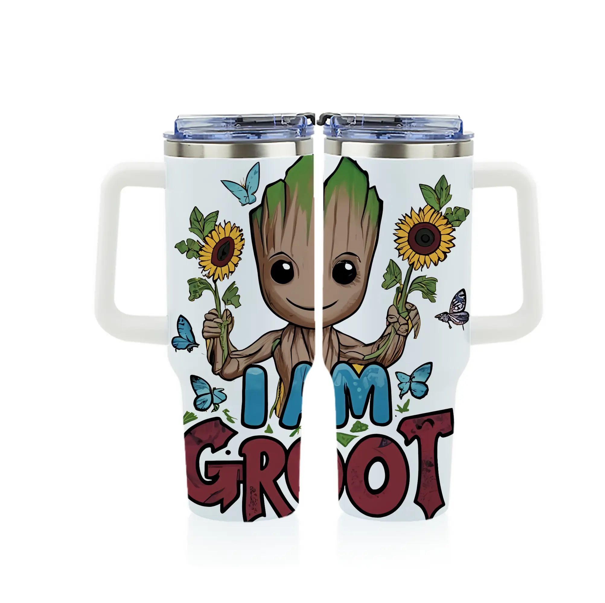 アベンジャーズ (Avenjāzu) グッズ グルート（Groot） - 1200mL フルプリント車用タンブラー ・ 304ステンレス 内側 ・ 201ステンレス 外側 ・ 保温 保冷 ・ 通勤 ドライブ アウトドア用