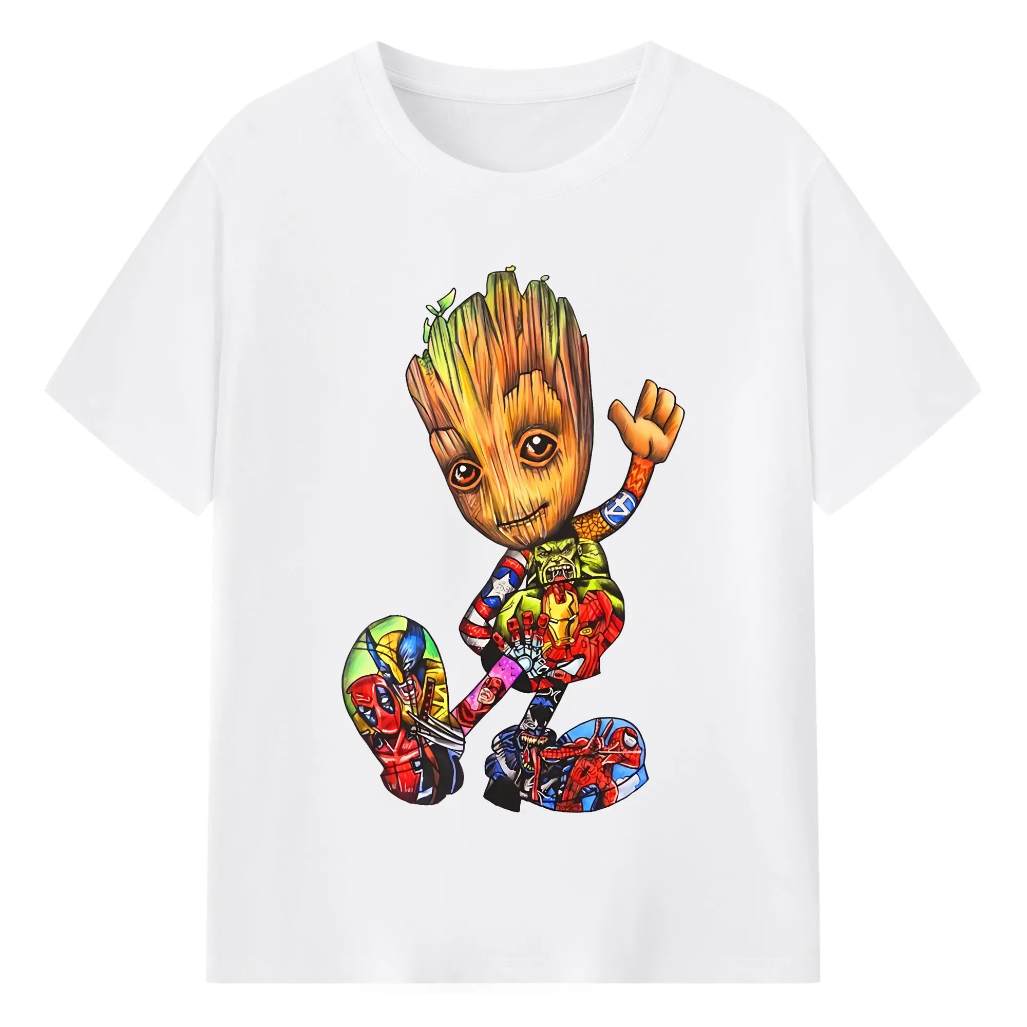 アベンジャーズ (Avenjāzu) グッズ グルート（Groot） - 綿100％ 半袖Tシャツ ・ フロントプリント ・ 快適 通気性 ・ 日常使い 散歩 スポーツ用
