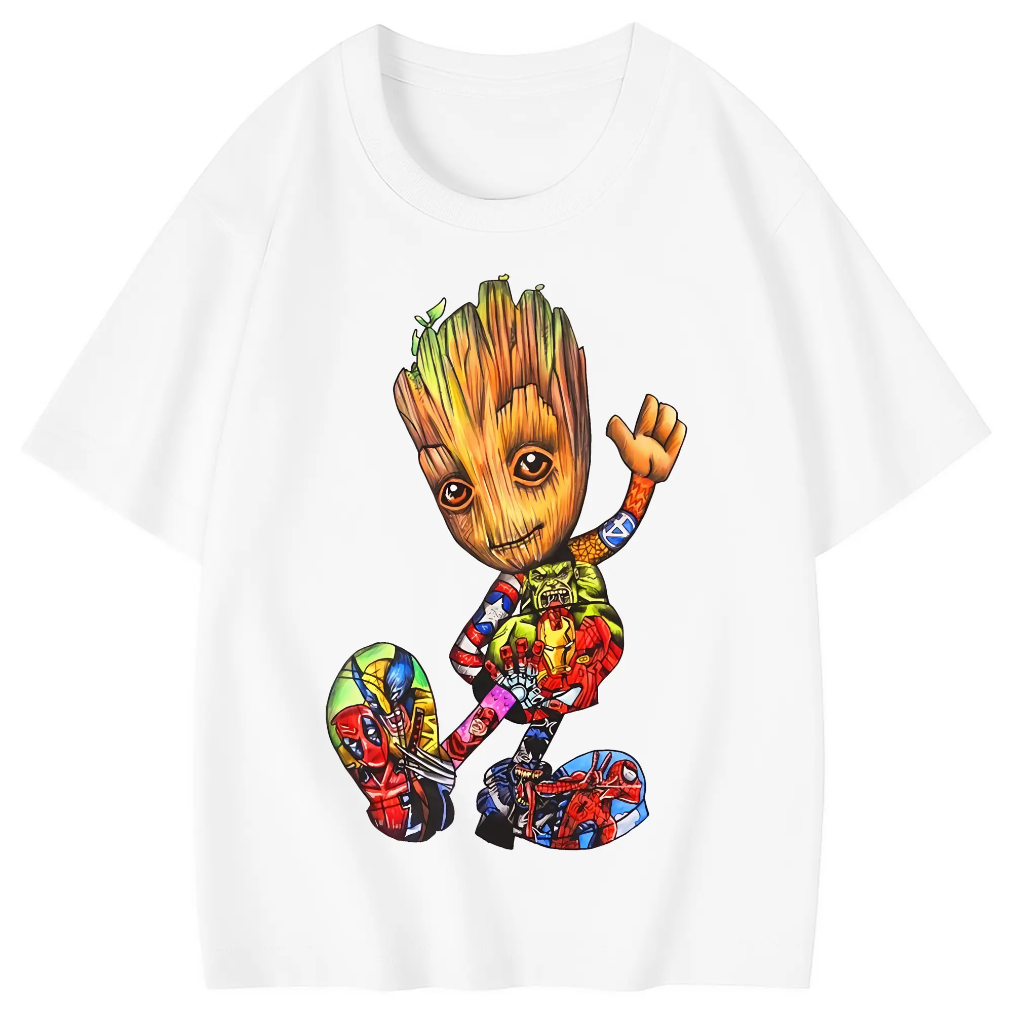 アベンジャーズ (Avenjāzu) グッズ グルート（Groot） - 綿100％ キッズTシャツ ・ フロントプリント ・ 快適 通気性 ・ スポーツ カジュアル 散歩用