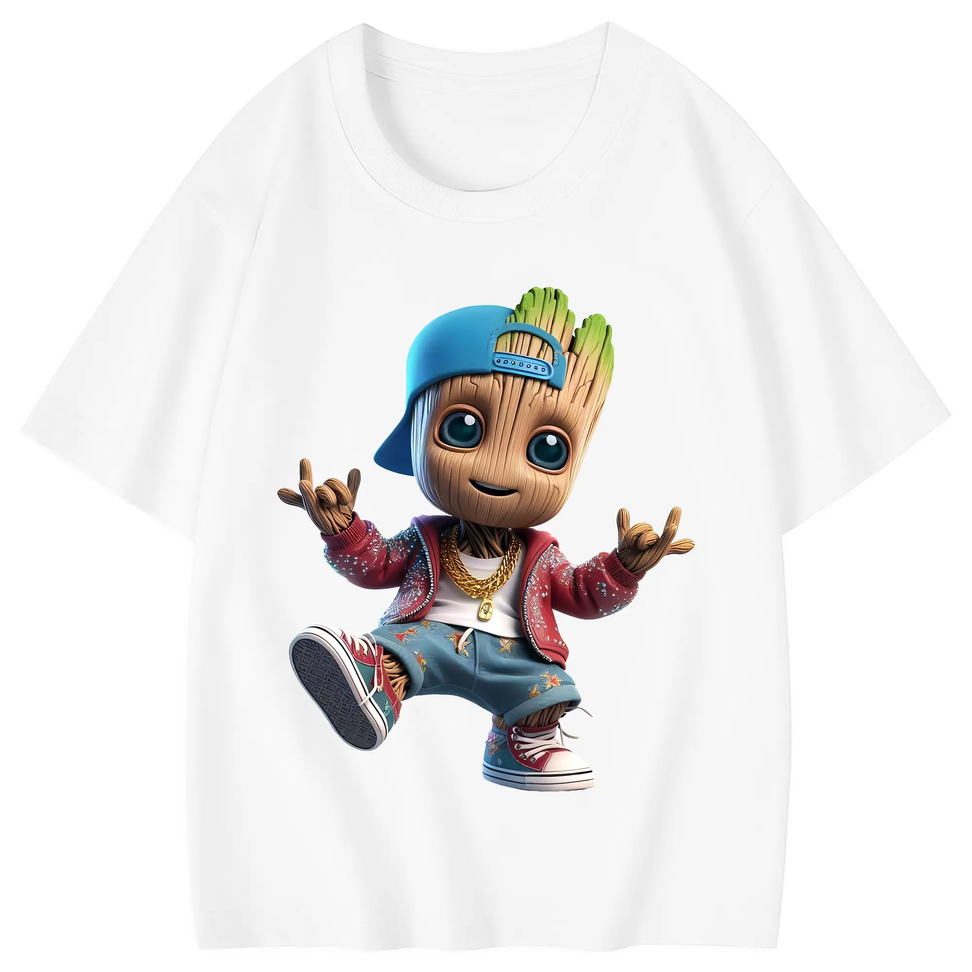 アベンジャーズ (Avenjāzu) グッズ グルート（Groot） - 綿100％ キッズTシャツ ・ フロントプリント ・ 快適 通気性 ・ スポーツ カジュアル 散歩用