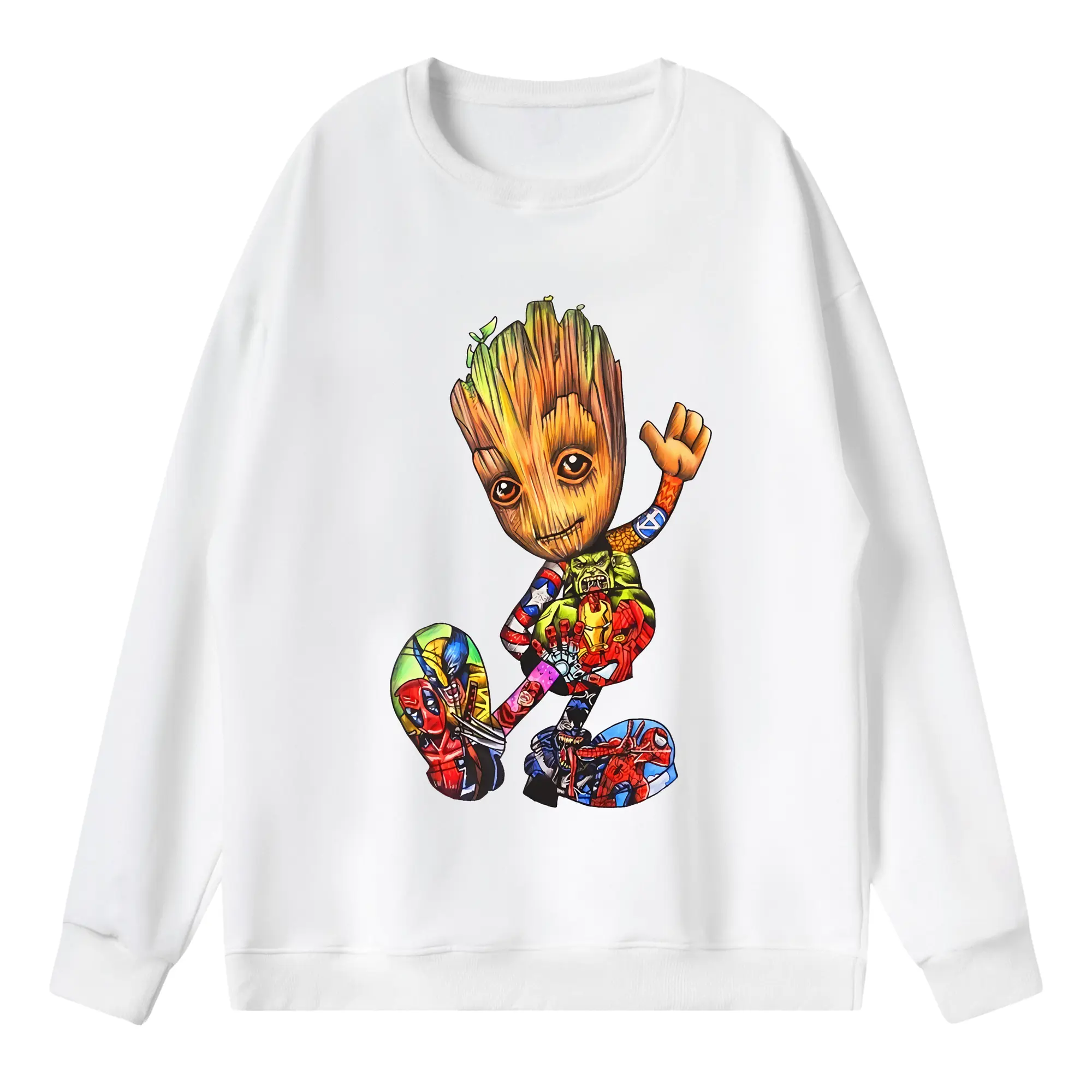 アベンジャーズ (Avenjāzu) グッズ グルート（Groot） - 薄手 クルーネック スウェット 裏毛260g · ポリエステル 春秋向け カジュアル 男女兼用 · トレーナー デイリー スポーツ 散歩に最適