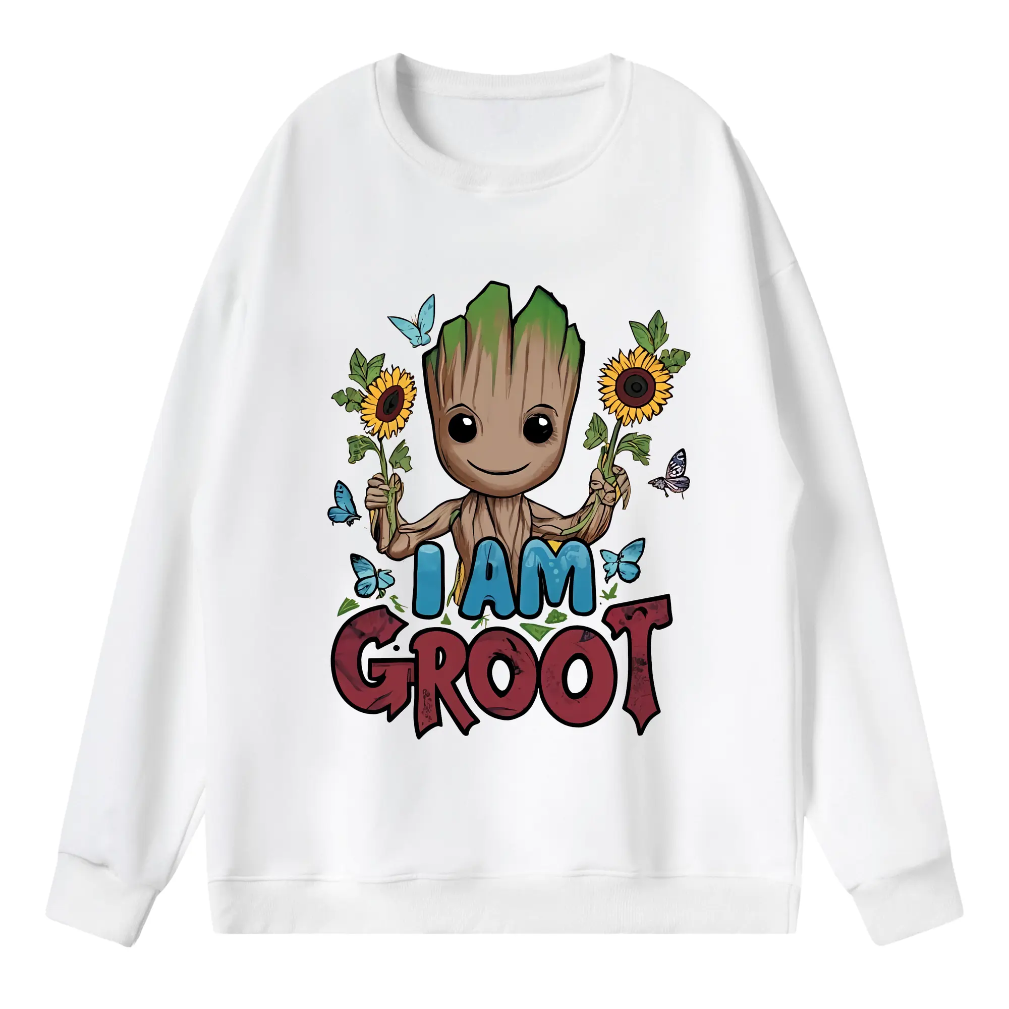 アベンジャーズ (Avenjāzu) グッズ グルート（Groot） - 薄手 クルーネック スウェット 裏毛260g · ポリエステル 春秋向け カジュアル 男女兼用 · トレーナー デイリー スポーツ 散歩に最適