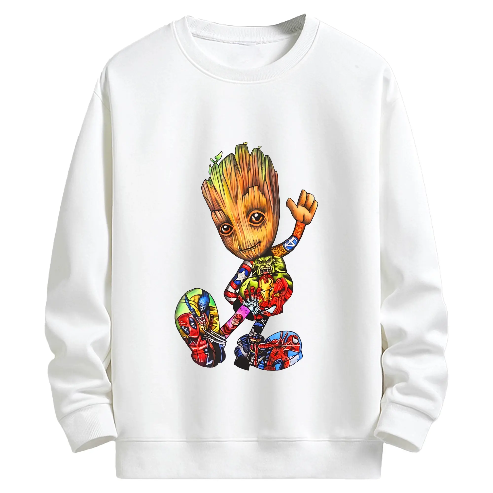 アベンジャーズ (Avenjāzu) グッズ グルート（Groot） - キッズ クルーネックスウェットシャツ ・ フロントプリント ・ 綿80％ ポリエステル20％ ・ 快適 通学 スポーツ 日常使い お散歩用